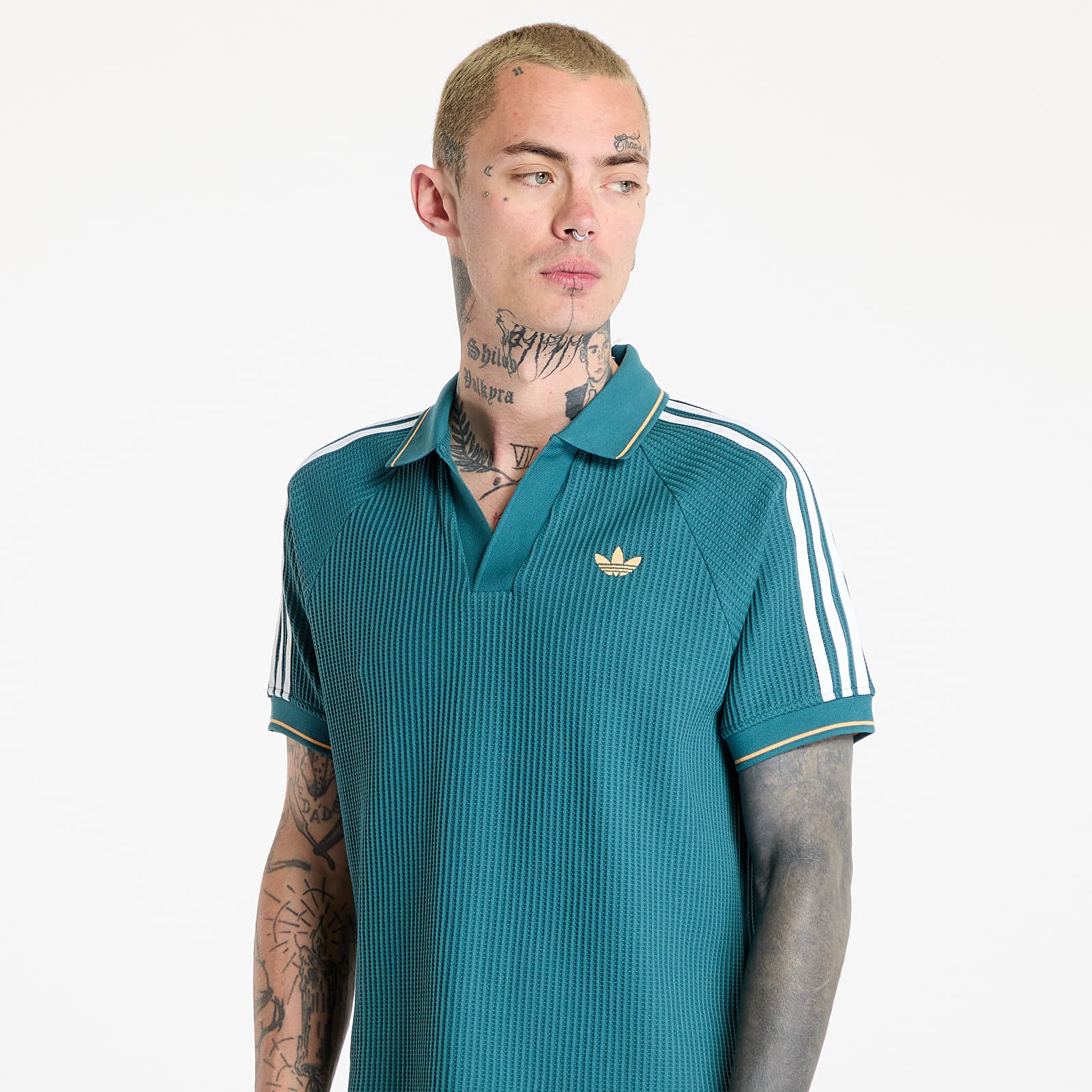 Tricouri  adidas Waffle Knit Polo Shirt Green/ Tech Green/ Hazy Orange