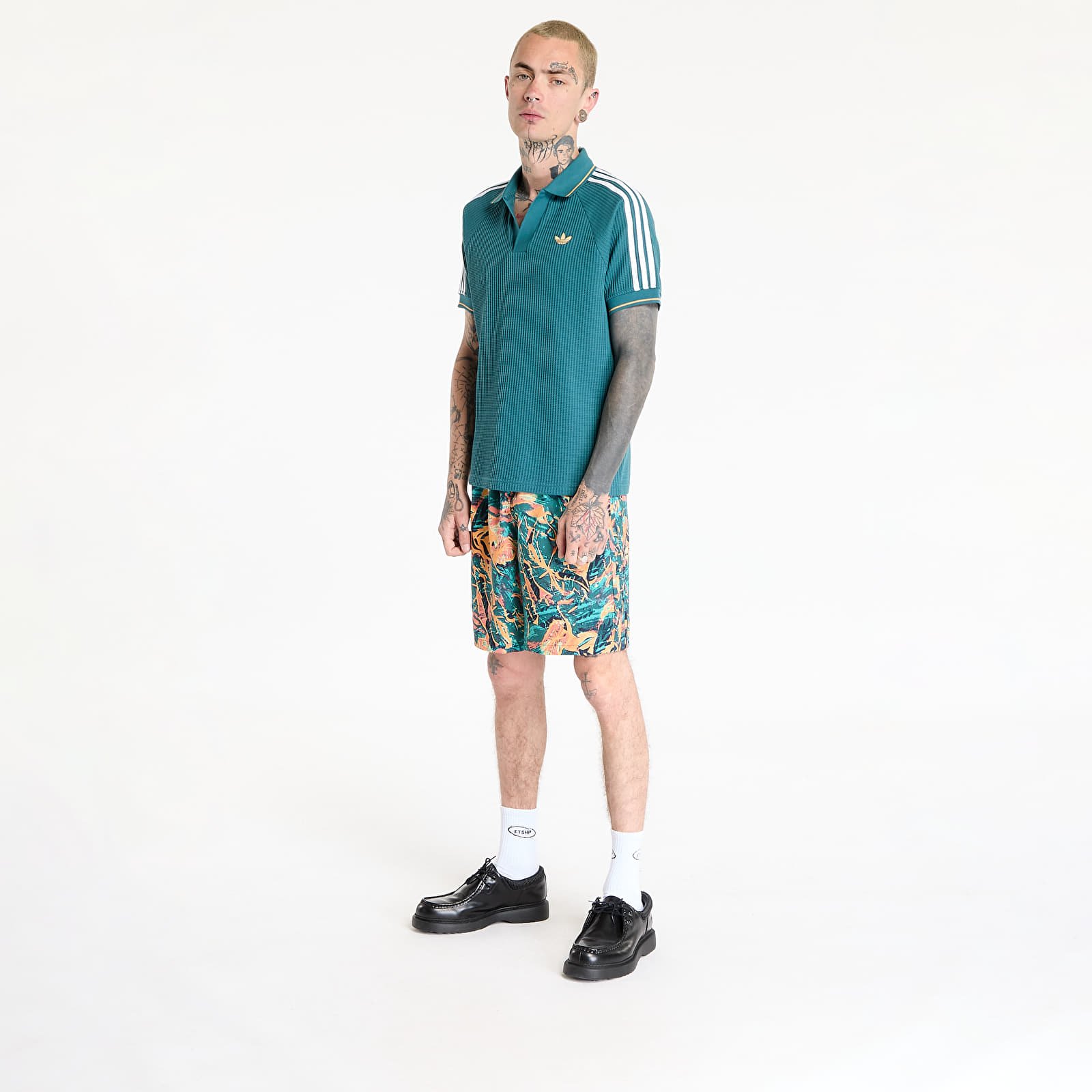 Tricouri  adidas Waffle Knit Polo Shirt Green/ Tech Green/ Hazy Orange