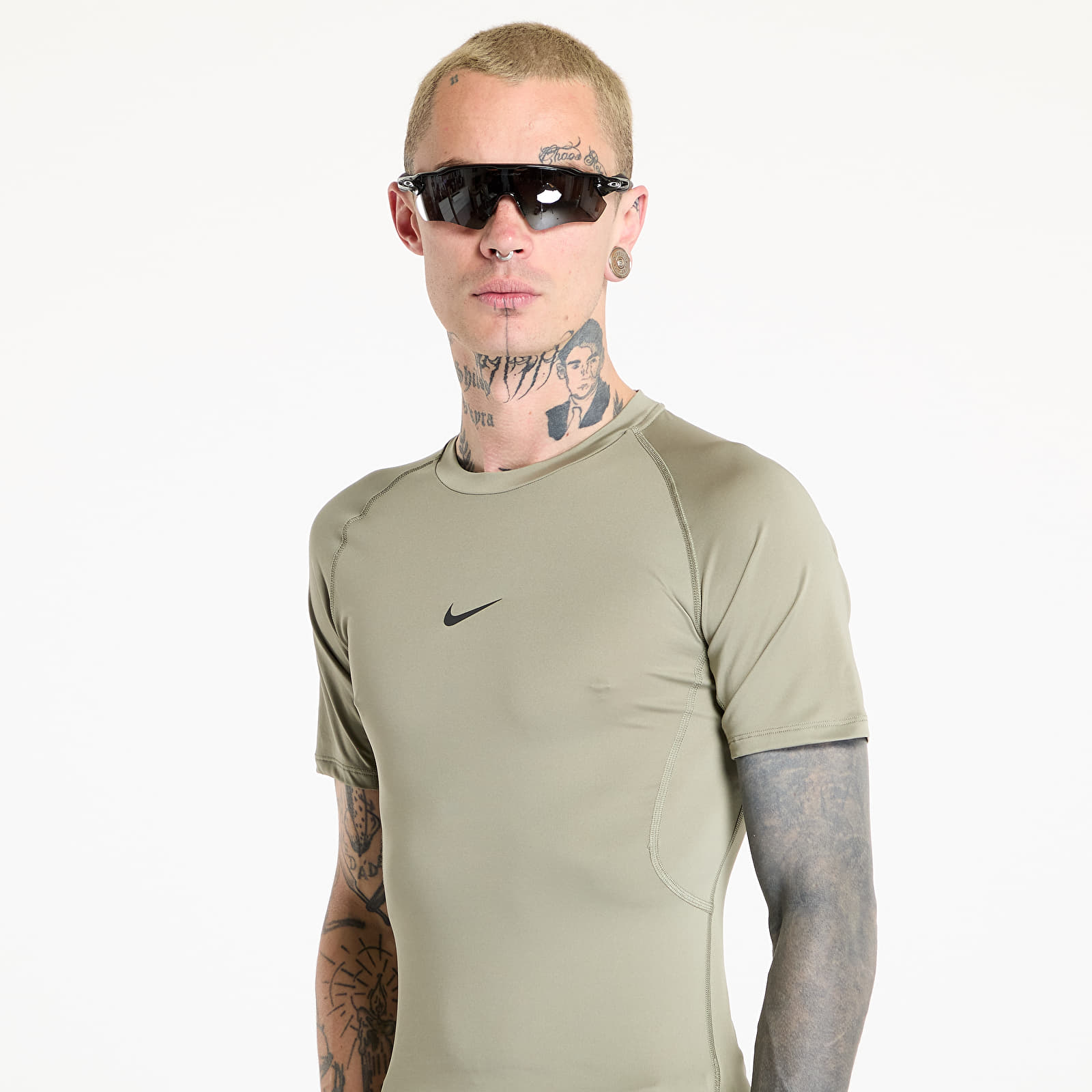 Pólók Nike Pro Men's Dri-FIT Tight Short-Sleeve Fitness Top Light Army/ Black