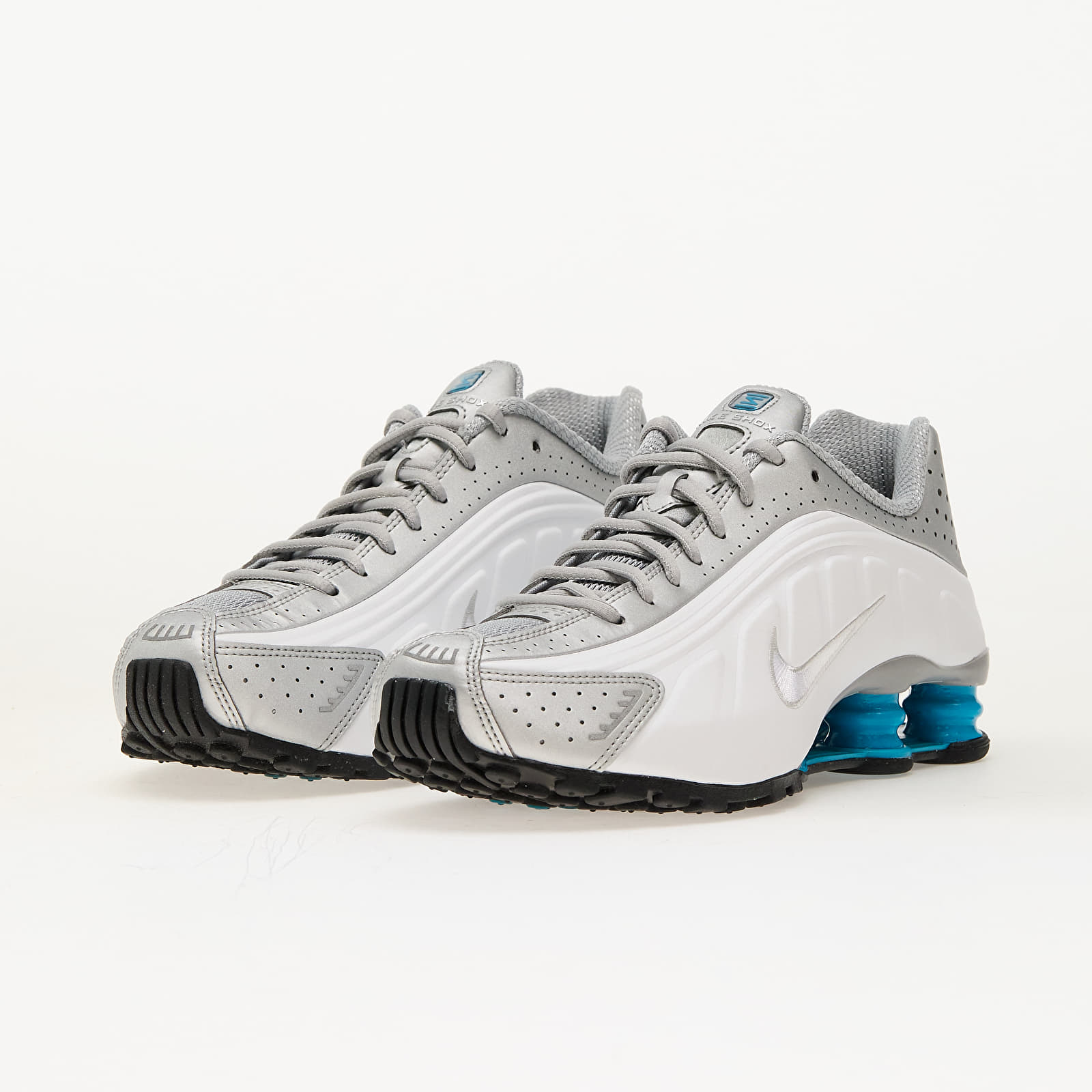 Meeste kingad Nike Shox R4 Metallic Silver/ Blue Lagoon-White