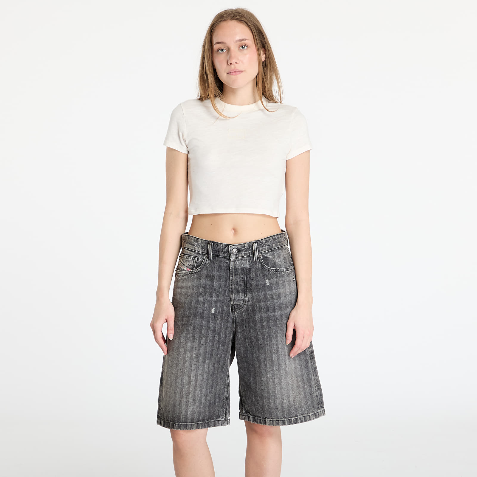 Magliette da donna Tommy Jeans Slim Crop Ton T-Shirt White