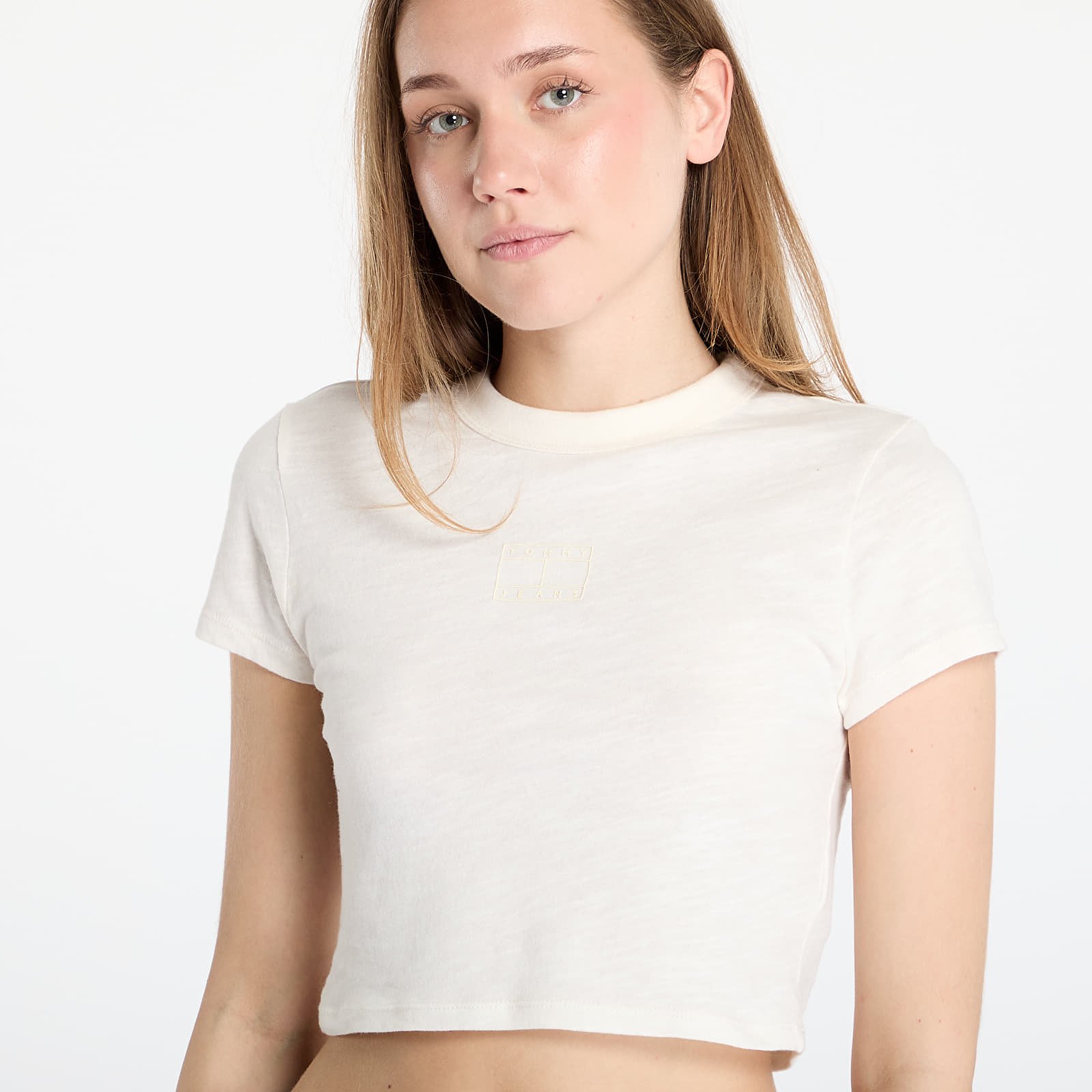Magliette da donna Tommy Jeans Slim Crop Ton T-Shirt White