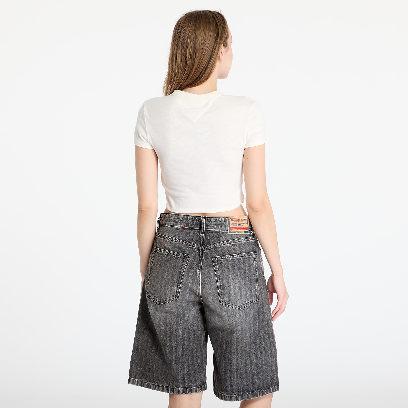 Magliette da donna Tommy Jeans Slim Crop Ton T-Shirt White