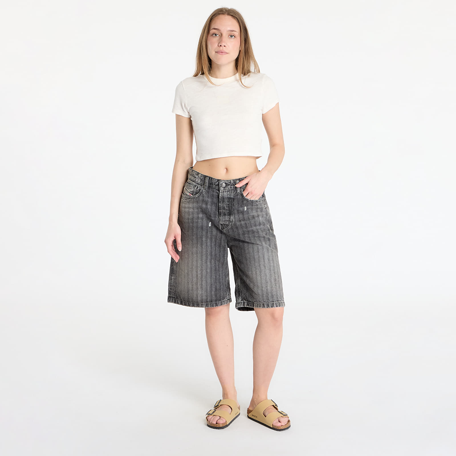 Magliette da donna Tommy Jeans Slim Crop Ton T-Shirt White