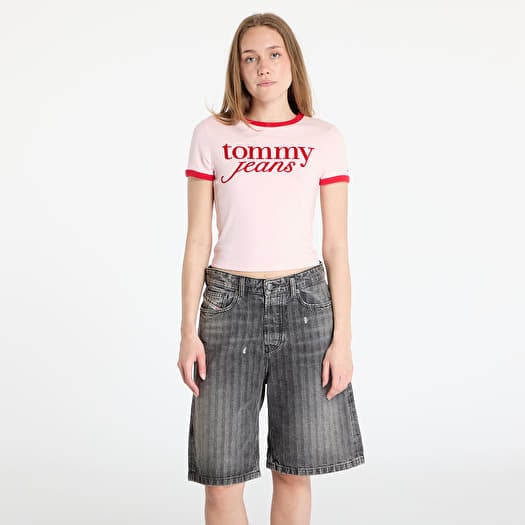 Tričko Tommy Jeans Slim Script Tee Pink