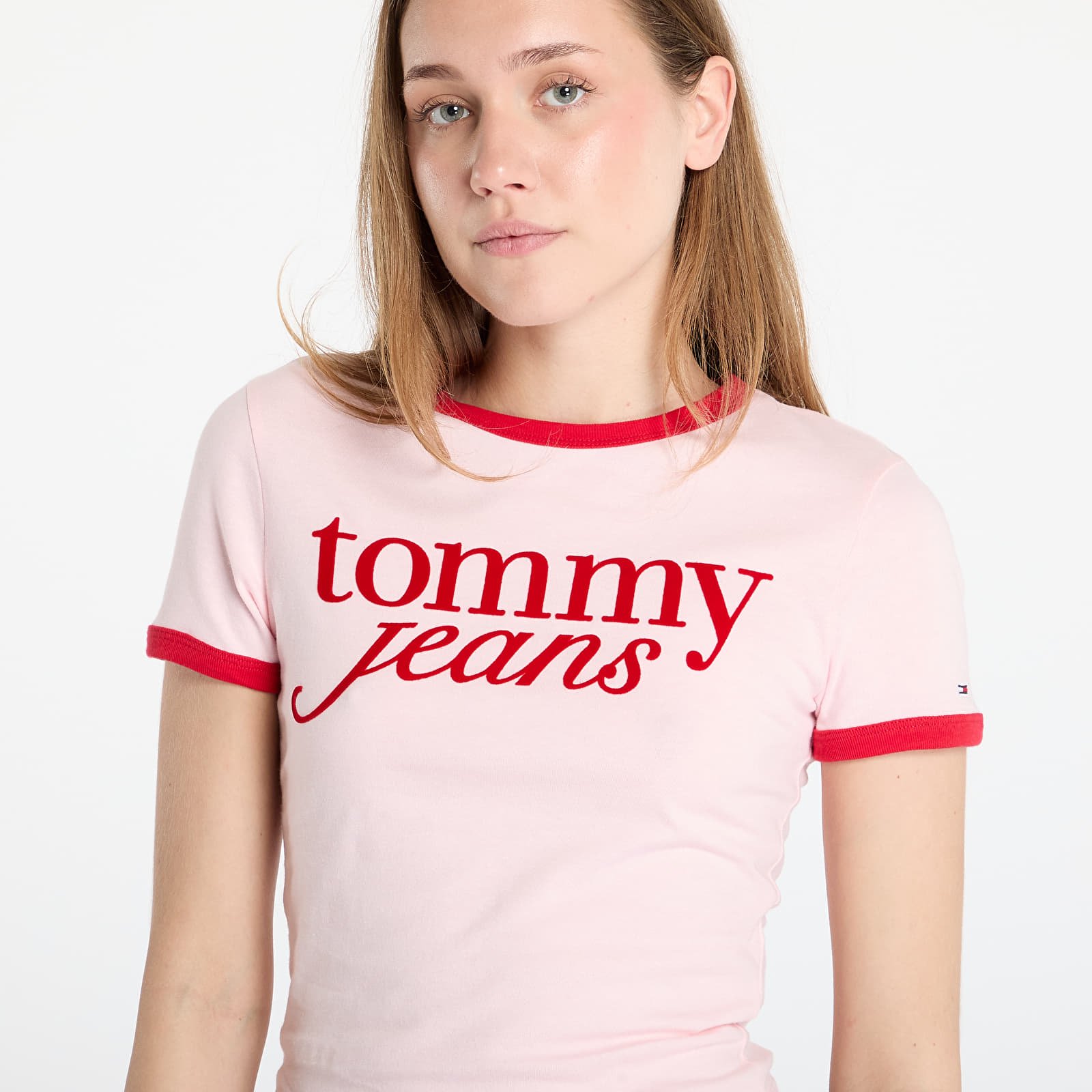 T-shirts til kvinder Tommy Jeans Slim Script Tee Pink