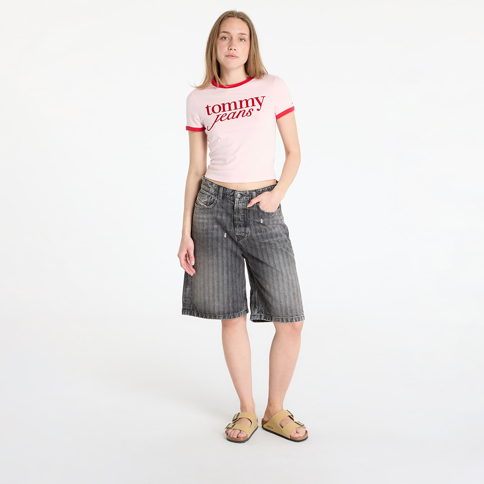 T-shirts til kvinder Tommy Jeans Slim Script Tee Pink