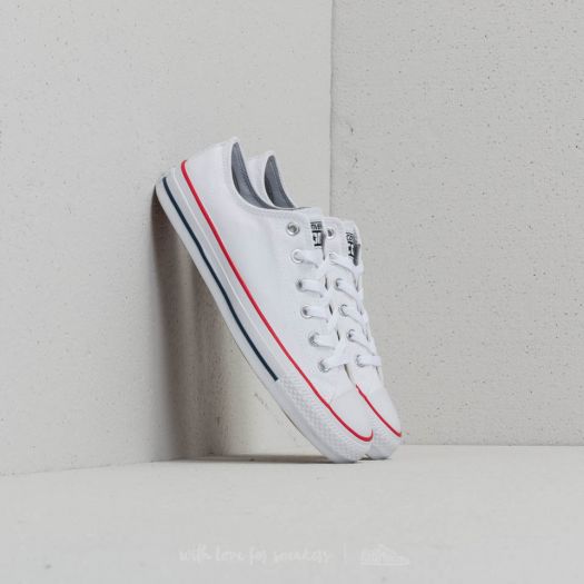 White converse with red and blue top stripe