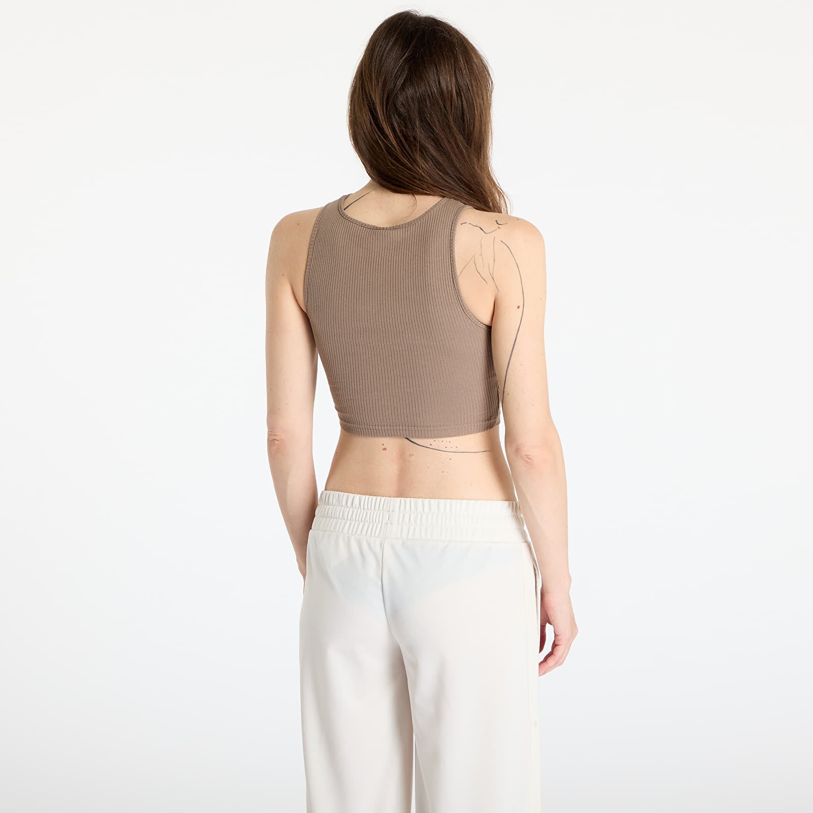 Női topok Puma Wardrobe Essentials Ribbed Crop Top Totally Taupe