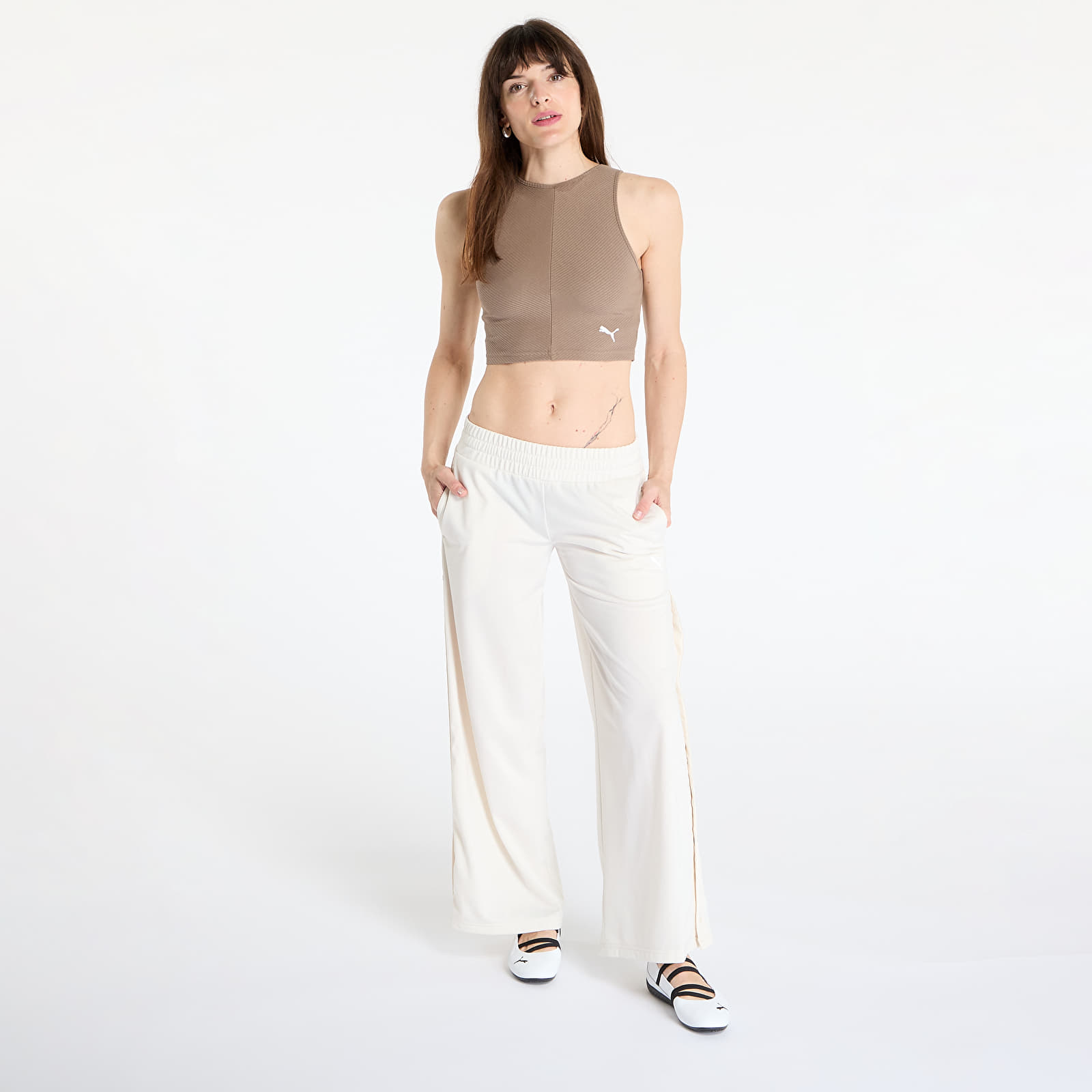 Női topok Puma Wardrobe Essentials Ribbed Crop Top Totally Taupe