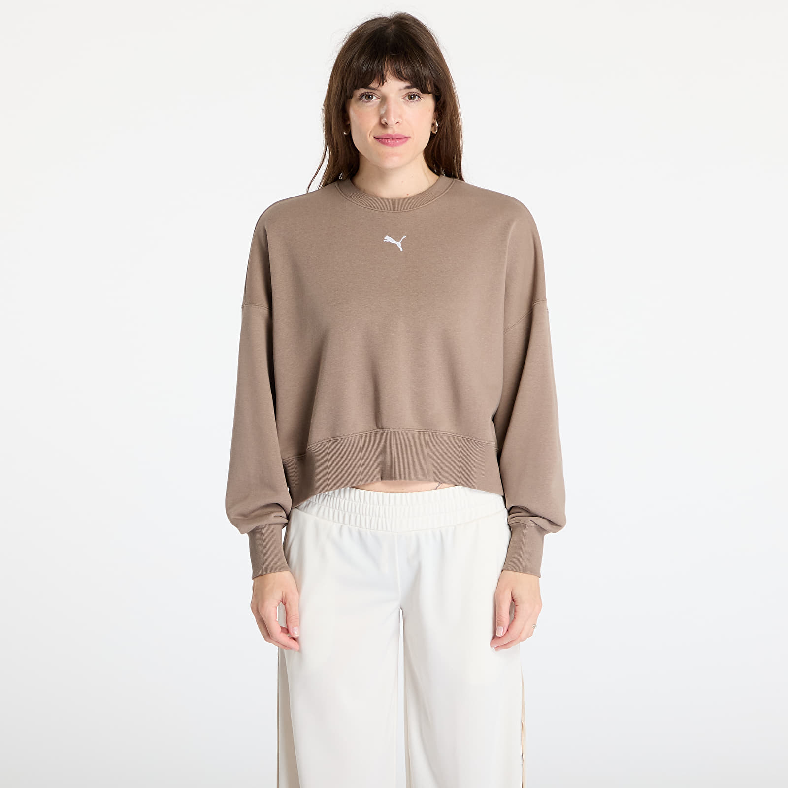 Dámské mikiny Puma Wardrobe Essentials Over-Oversized Crew TR Totally Taupe