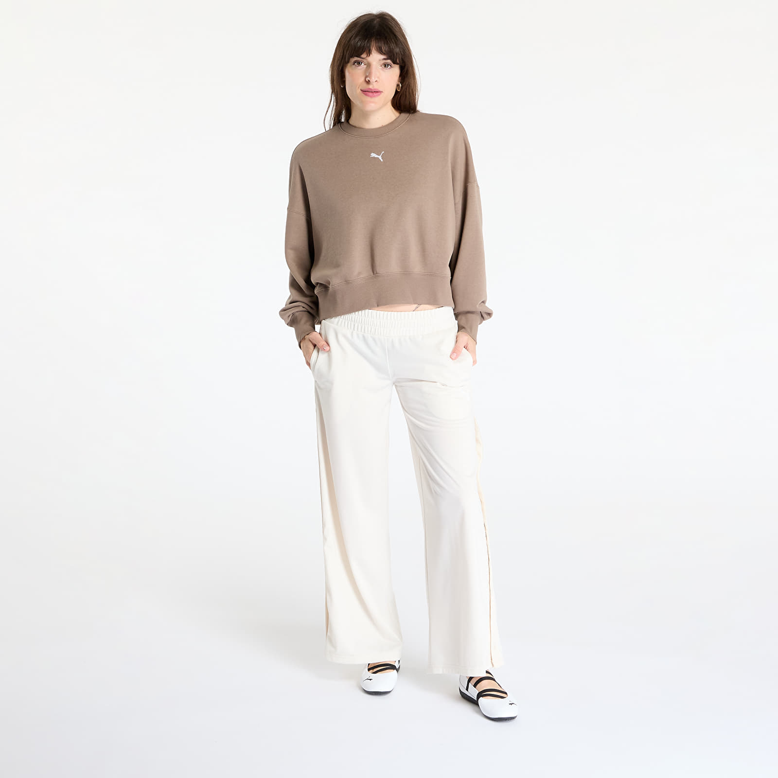 Dámské mikiny Puma Wardrobe Essentials Over-Oversized Crew TR Totally Taupe