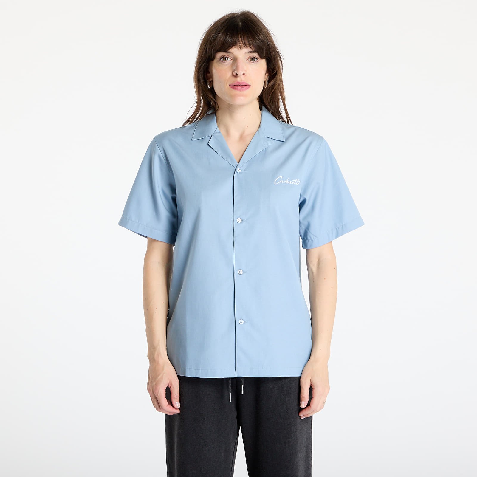 Férfi ingek Carhartt WIP S/S Delray Shirt UNISEX Frosted Blue/ White