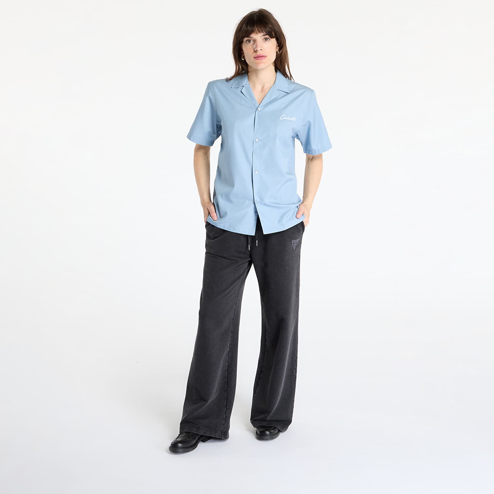Férfi ingek Carhartt WIP S/S Delray Shirt UNISEX Frosted Blue/ White
