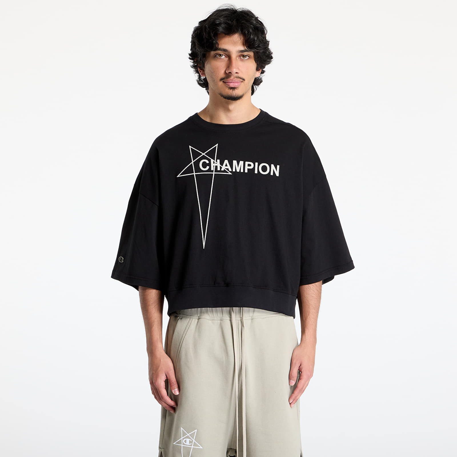 Tričká Rick Owens DRKSHDW x Champion Tommy Cropped Tee Black