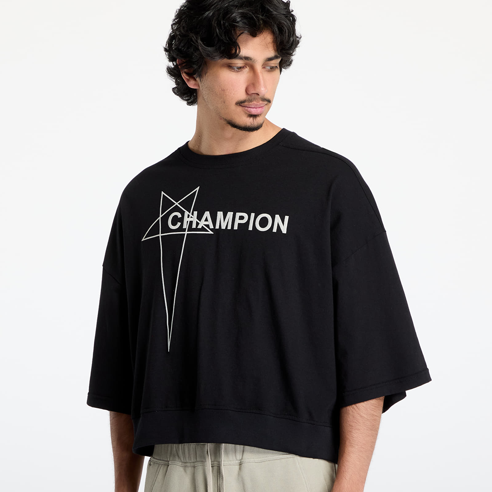 Tričká Rick Owens DRKSHDW x Champion Tommy Cropped Tee Black