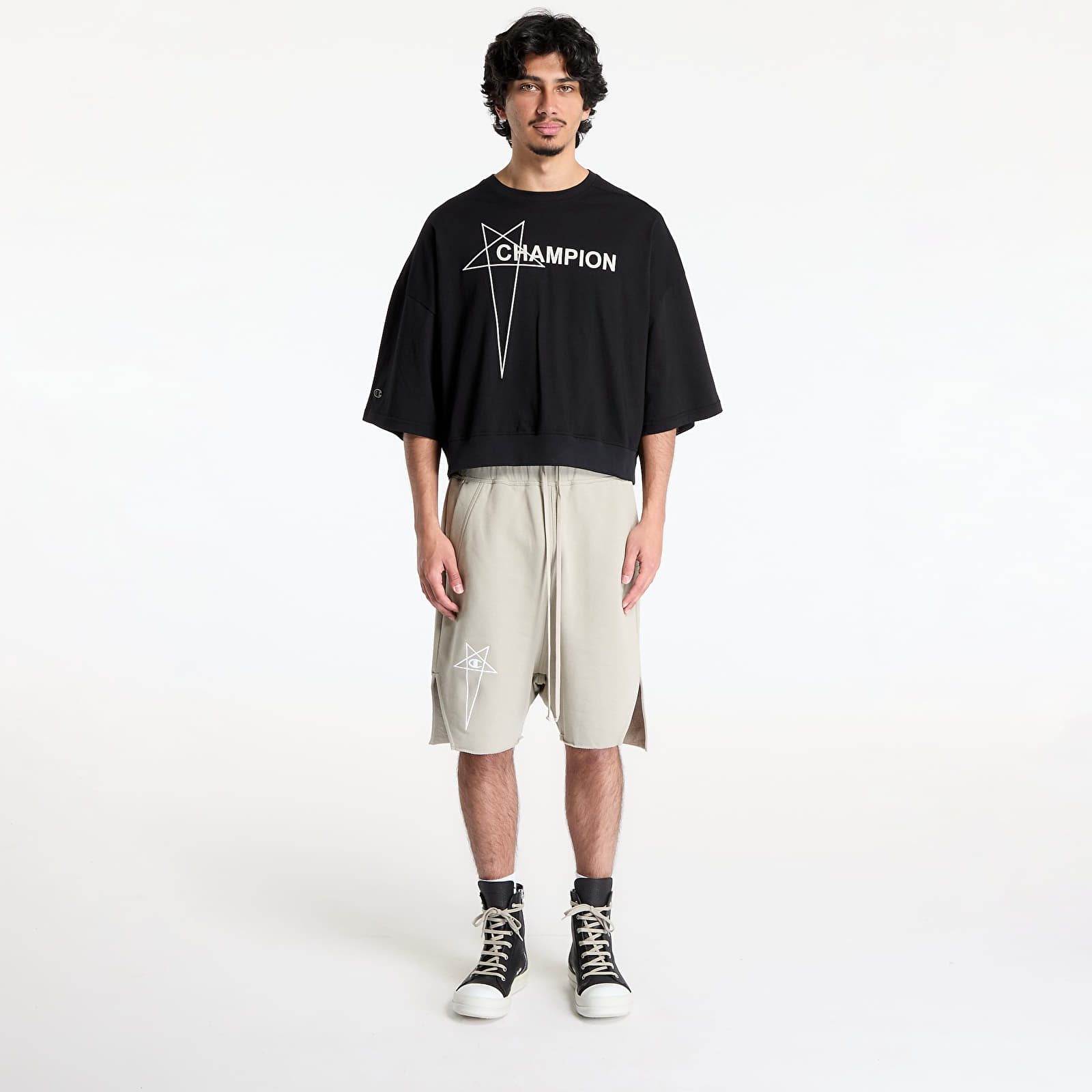 Tričká Rick Owens DRKSHDW x Champion Tommy Cropped Tee Black
