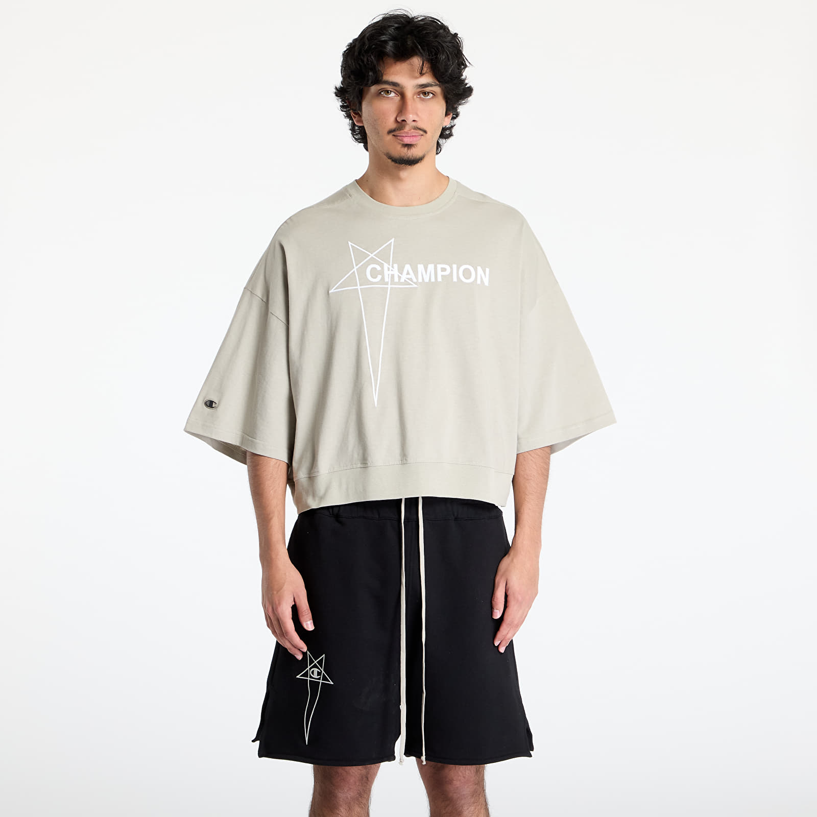 Heren T-shirts Rick Owens DRKSHDW x Champion Tommy Cropped Tee Pearl