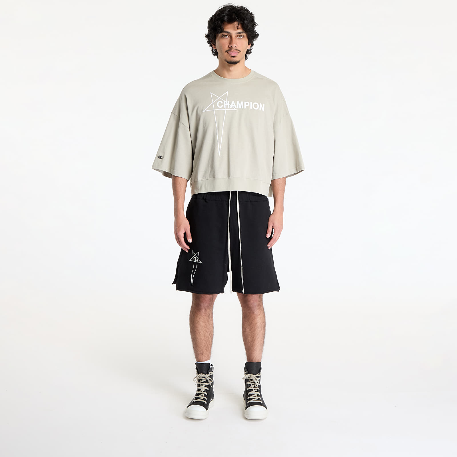 Heren T-shirts Rick Owens DRKSHDW x Champion Tommy Cropped Tee Pearl