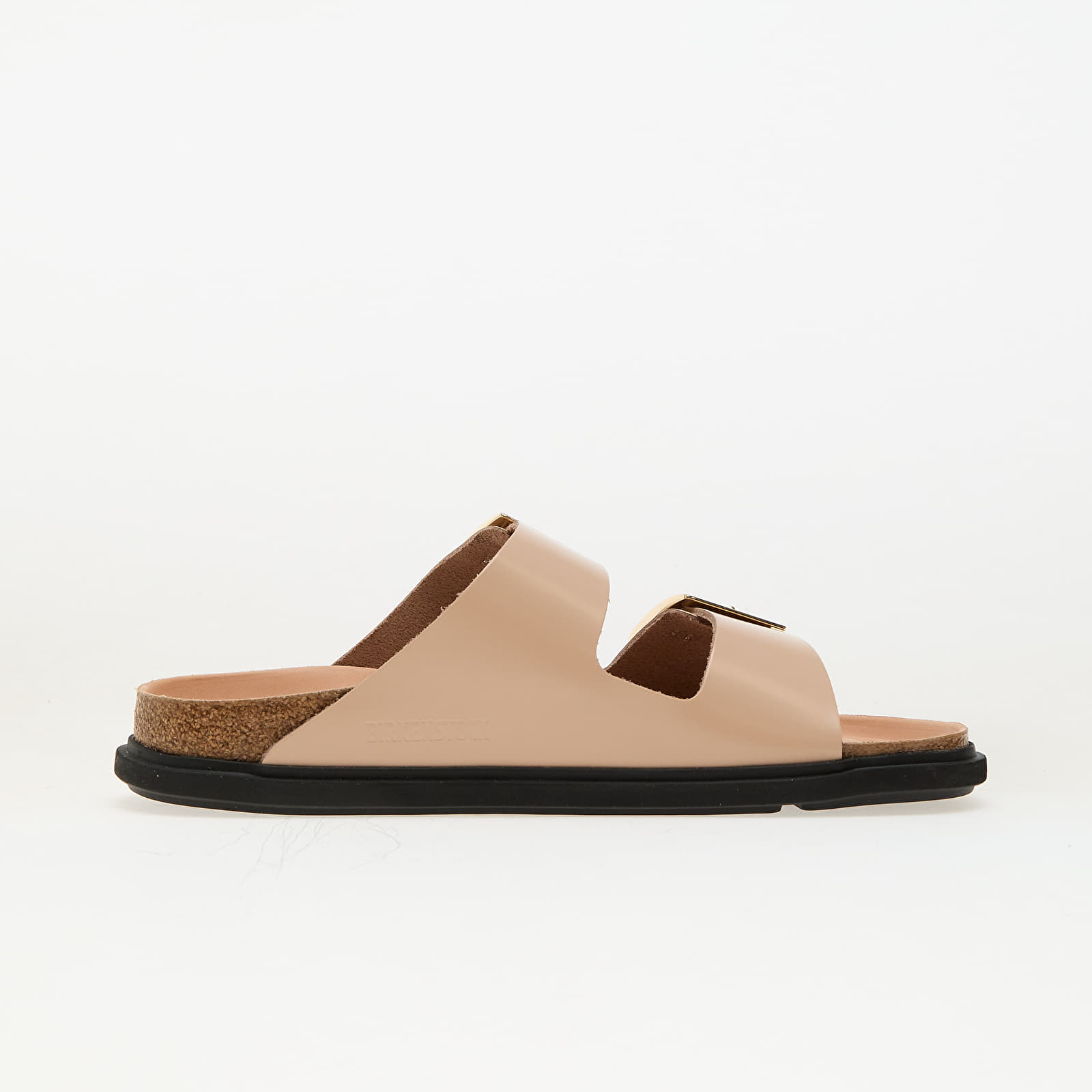 Női cipők Birkenstock Arizona Droplet Buckle Natural Leather Patent High-Shine New Beige