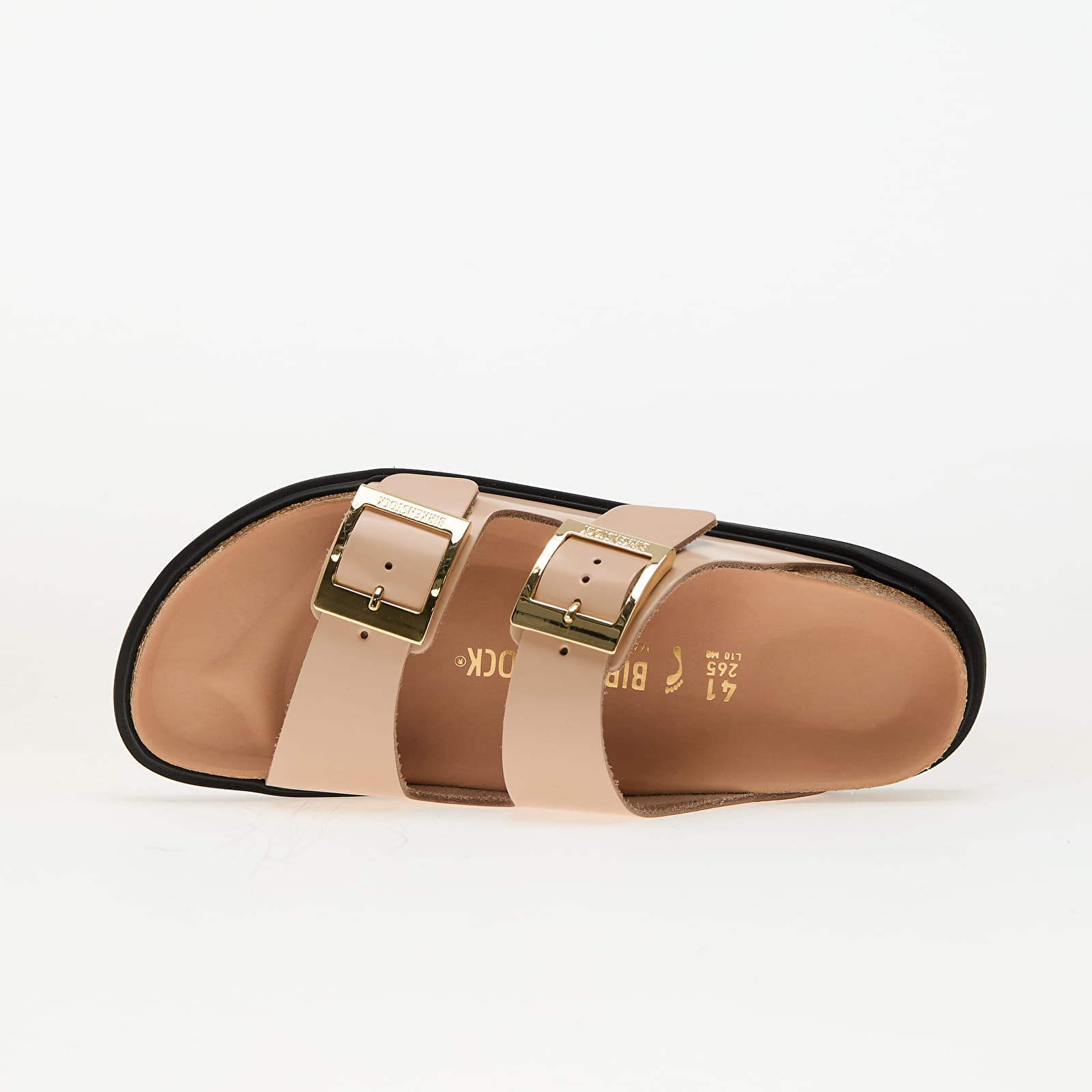 Női cipők Birkenstock Arizona Droplet Buckle Natural Leather Patent High-Shine New Beige