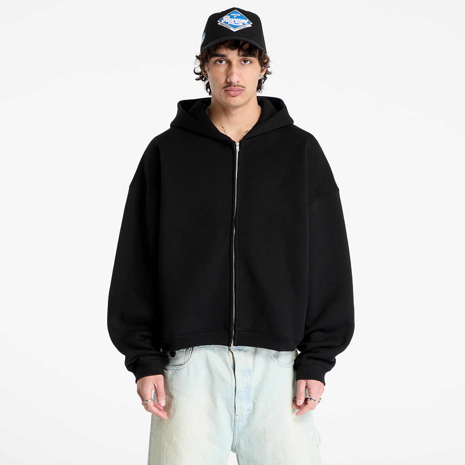 Puloverji   REPRESENT Initial Boxy Zip Hoodie Black
