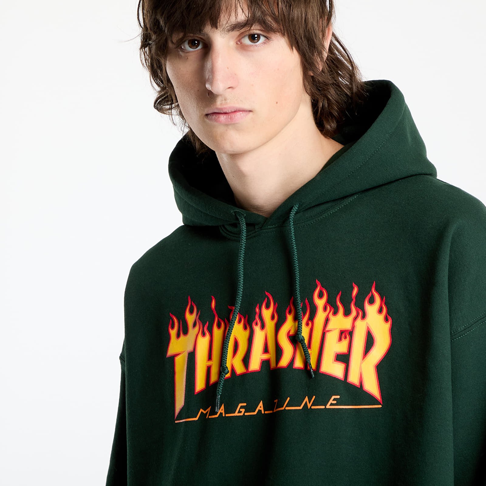 Bluzy Thrasher Flame Logo Hoodie Forest Green