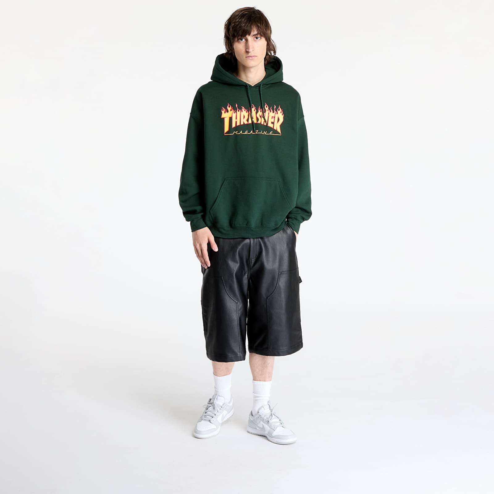 Bluzy Thrasher Flame Logo Hoodie Forest Green