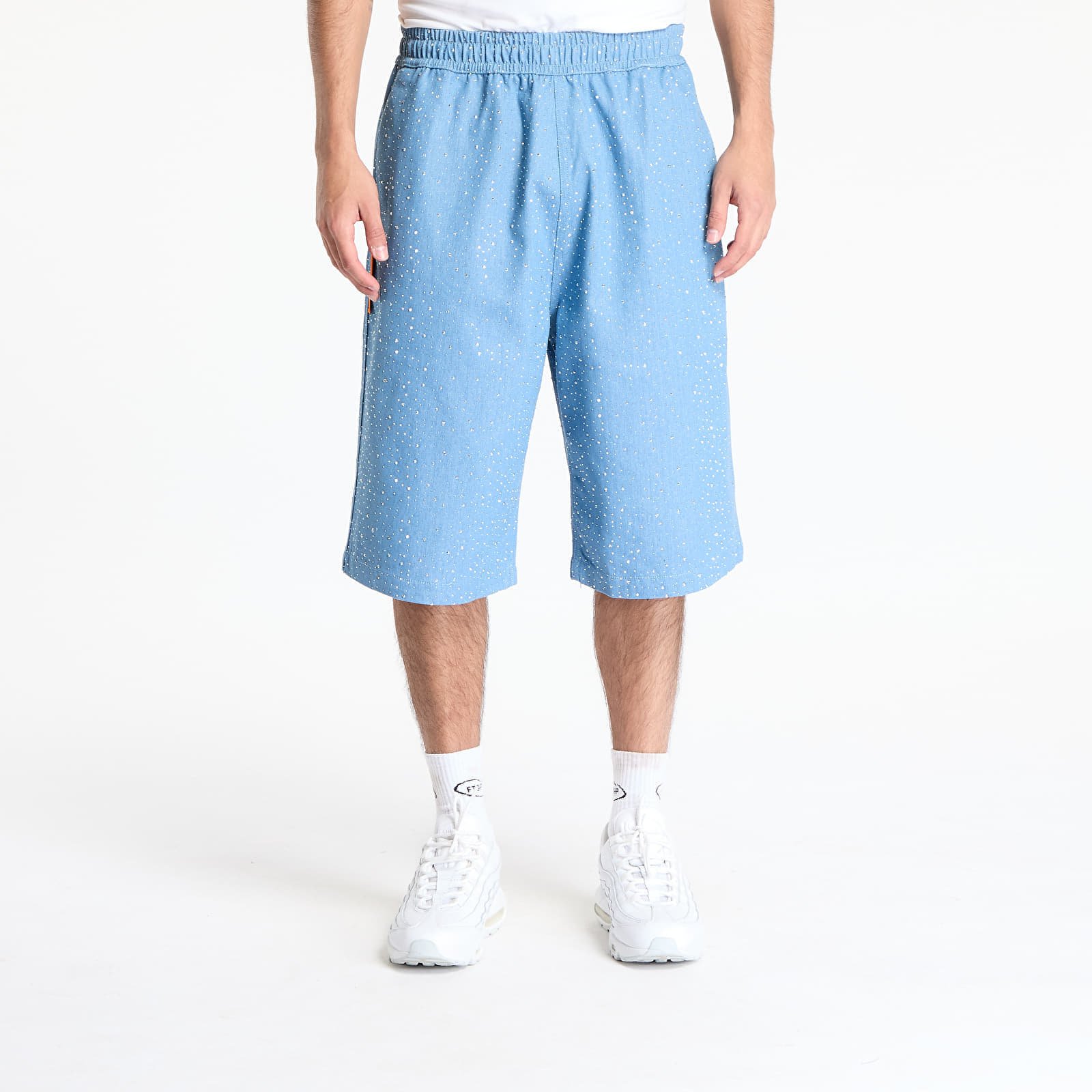 PLEASURES Glitter Baggy Denim Shorts Light Indigo S
