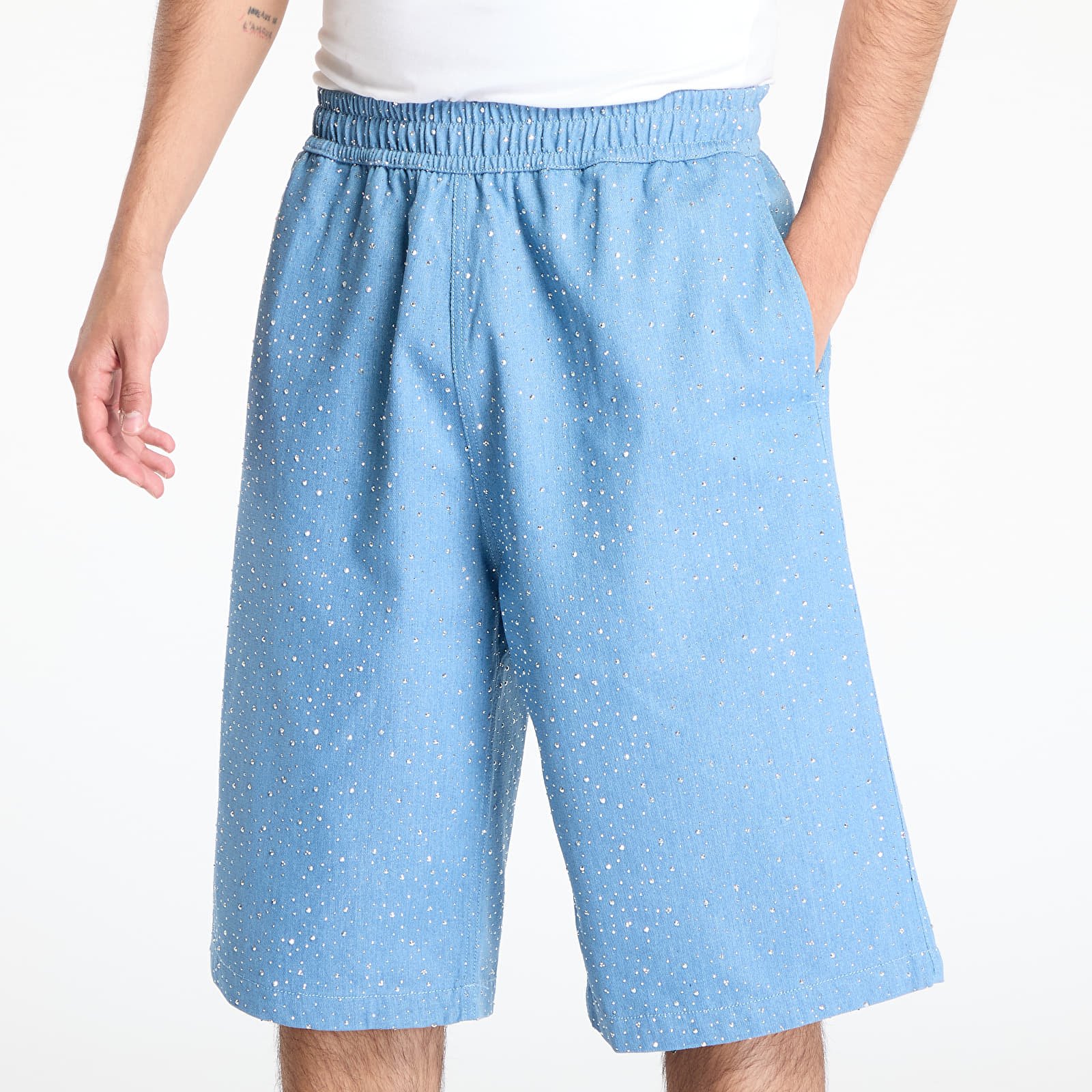 Šorti PLEASURES Glitter Baggy Denim Shorts Light Indigo