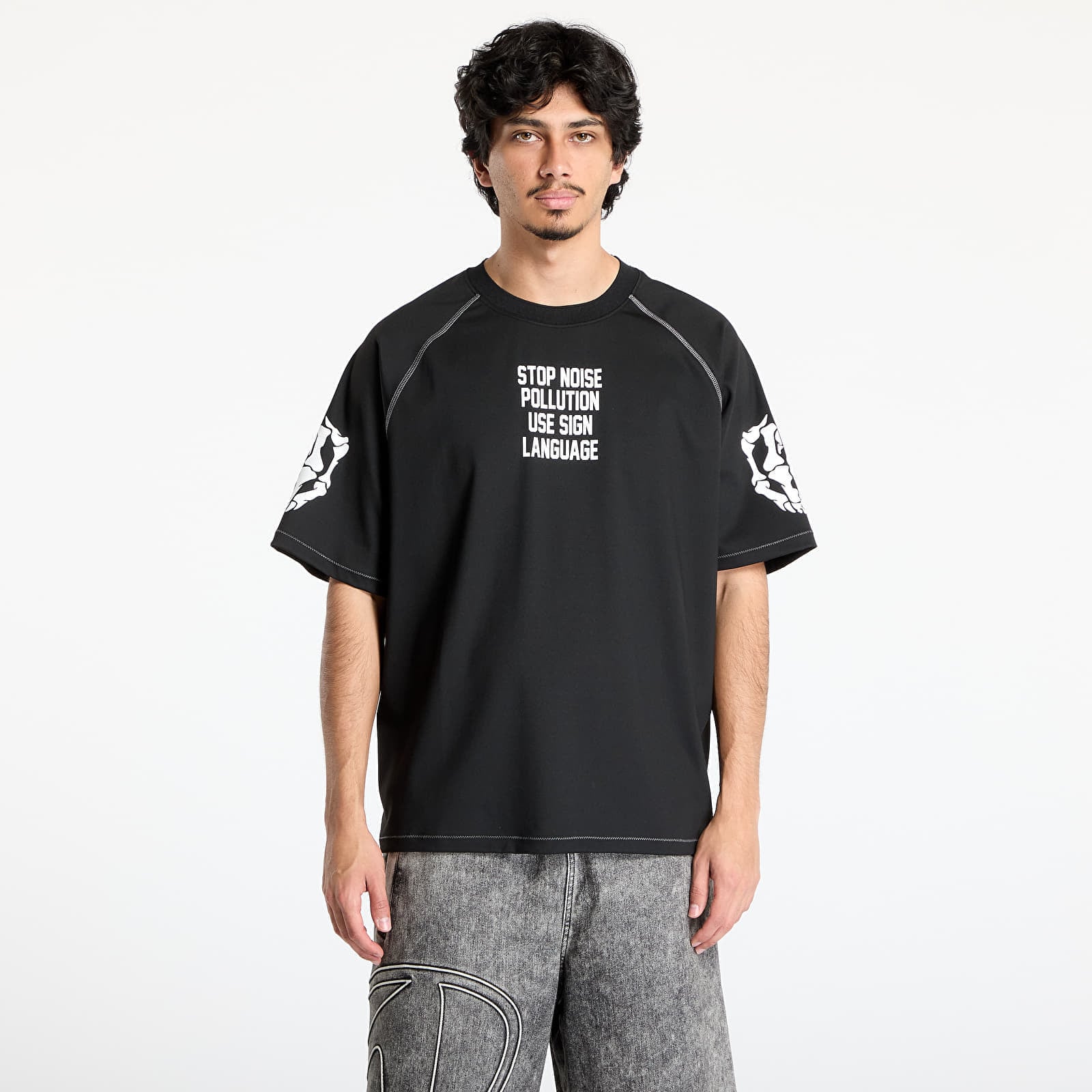 Tricou PLEASURES Pollution Boxy Raglan Black XL