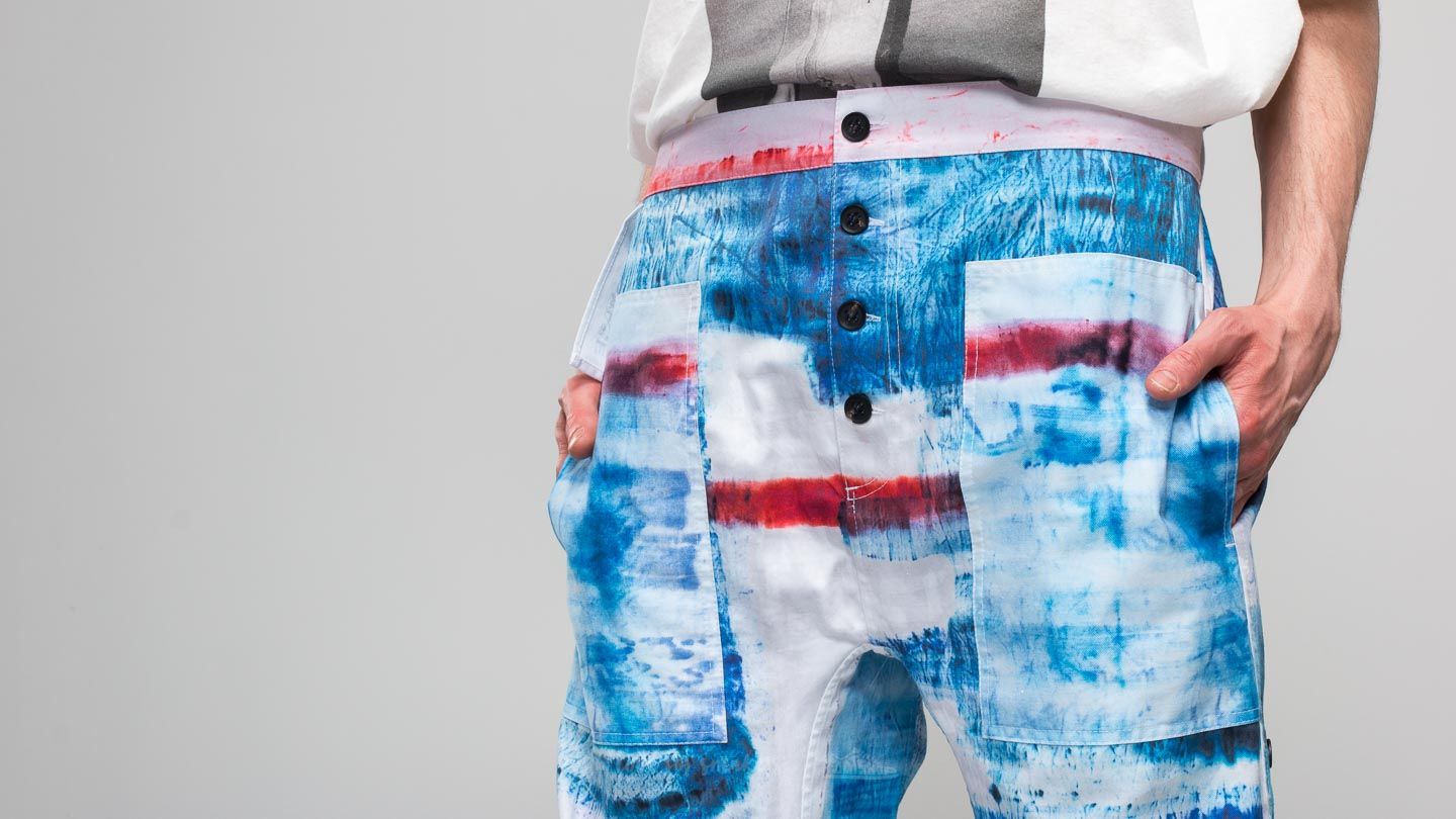 Панталони Footshop x Petra Ptáčková ZERO WASTE Wanna Go To Sea Painted Pants Blue/ White