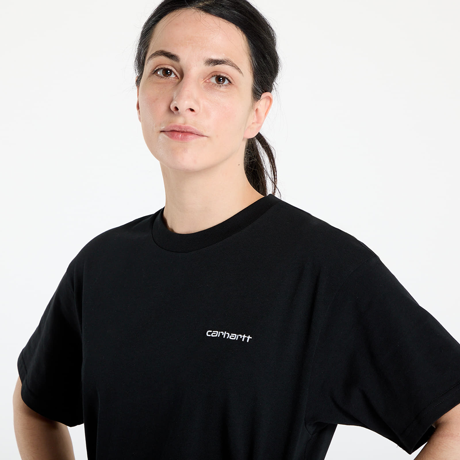 Koszulki Carhartt WIP S/S Script Embroidery T-Shirt Black/ White