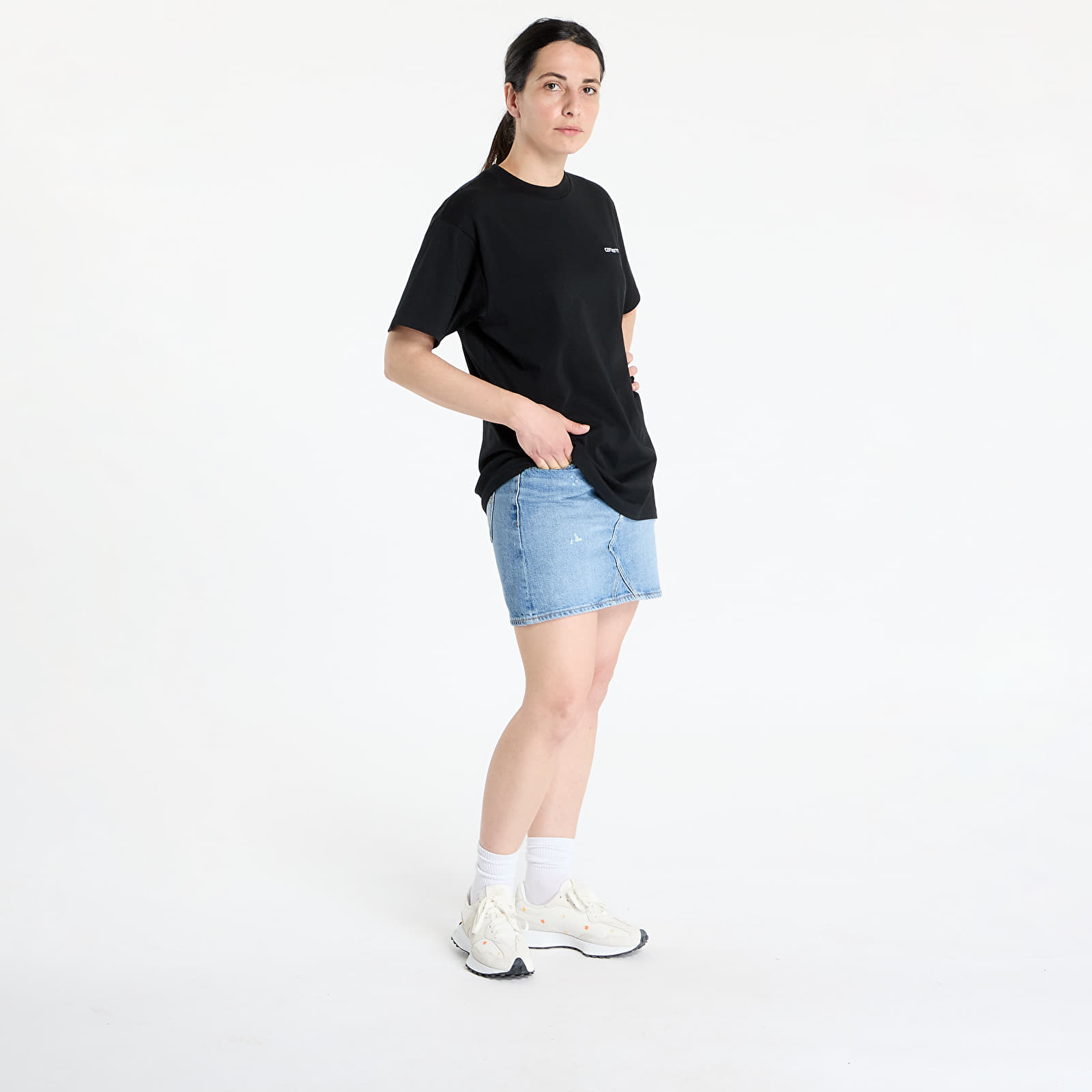 Koszulki Carhartt WIP S/S Script Embroidery T-Shirt Black/ White