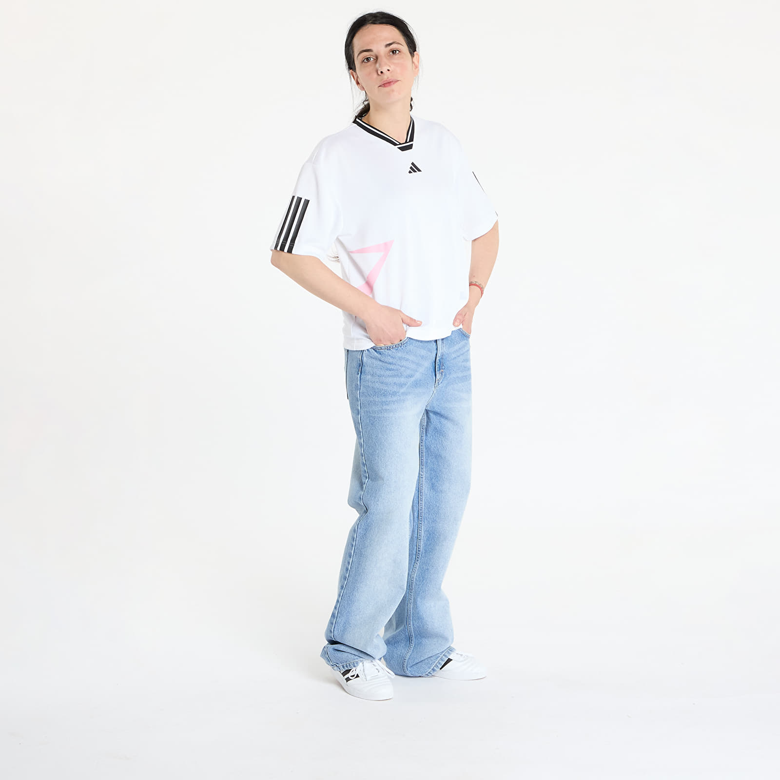 T-shirty damskie adidas Tiro Cut 3 Stripes Color Block Boyfriend T-Shirt White/ Black/ True Pink