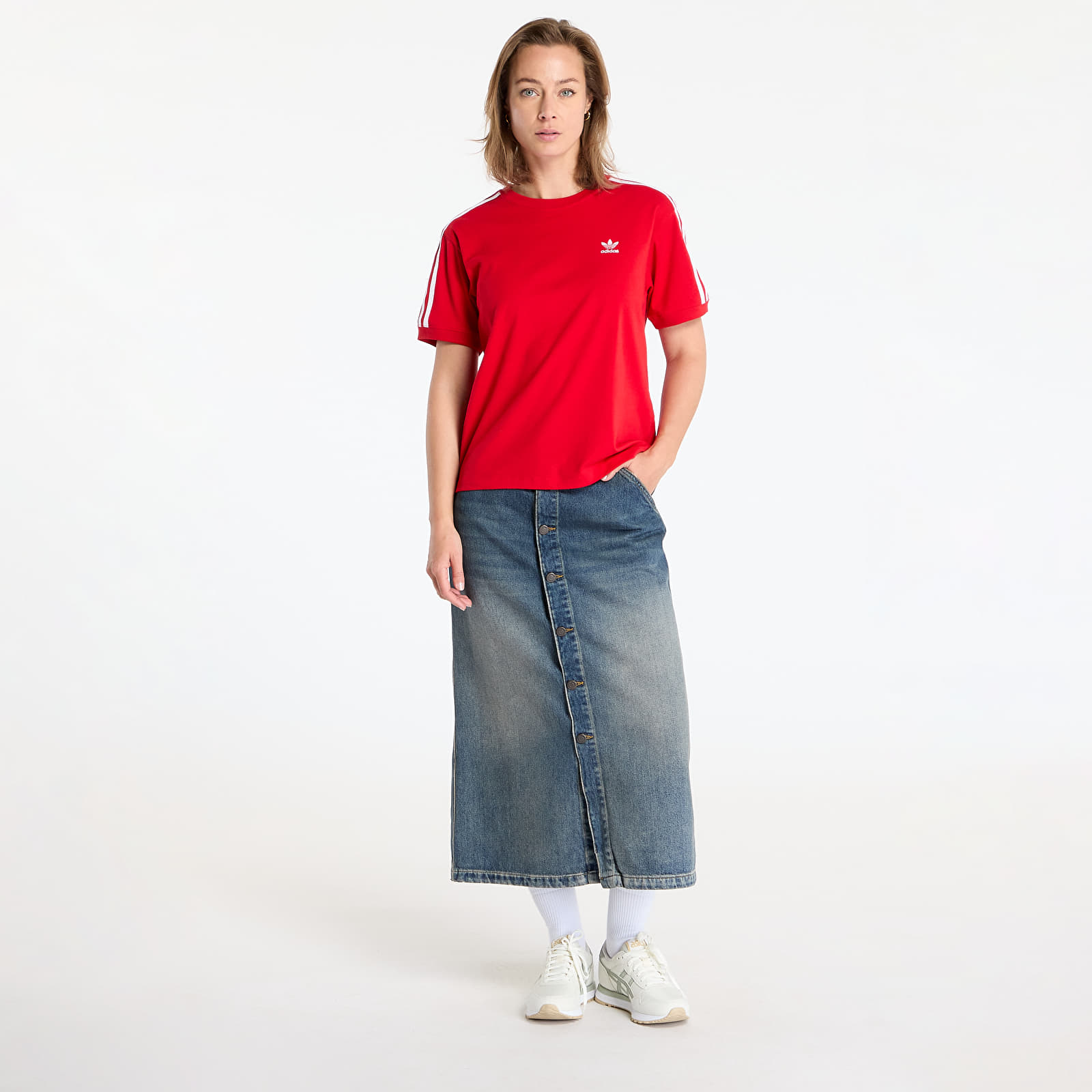 T-shirty damskie adidas 3 Stripe Tee Better Scarlet