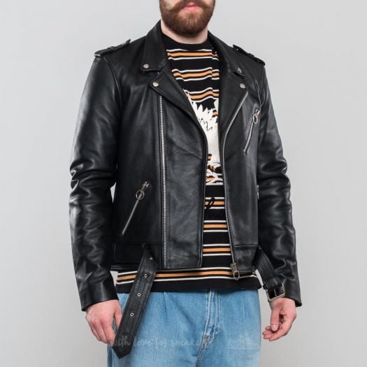 Jackets Soulland Richenback Heavy Leather Biker Jacket Black Footshop