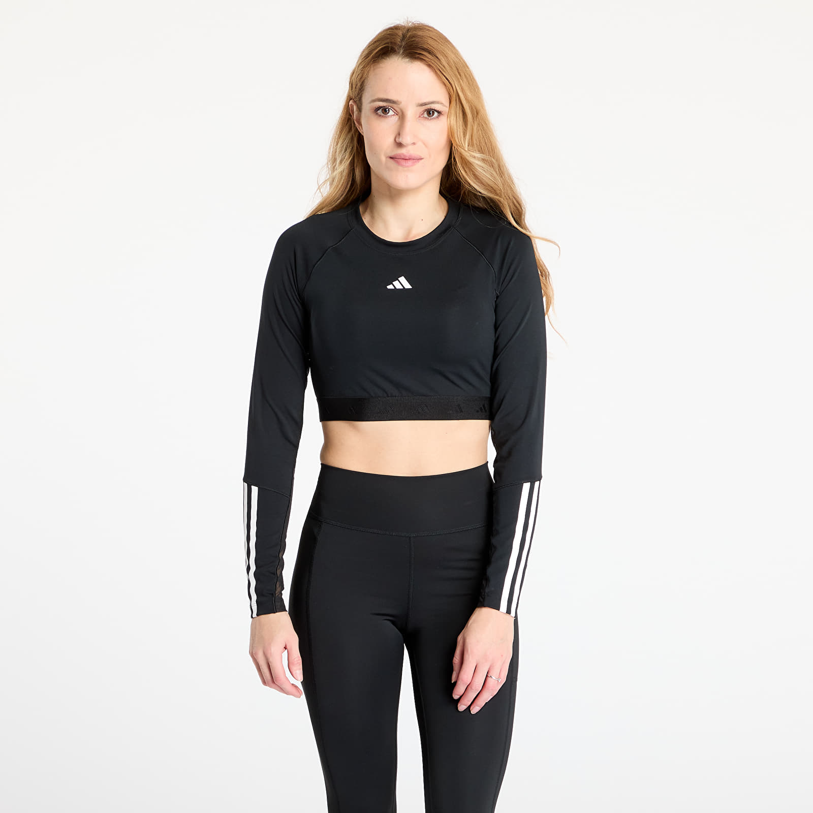 T-shirty damskie adidas Hyperglam Training Cropped Long Sleeve Long-Sleeve Top Black/ White