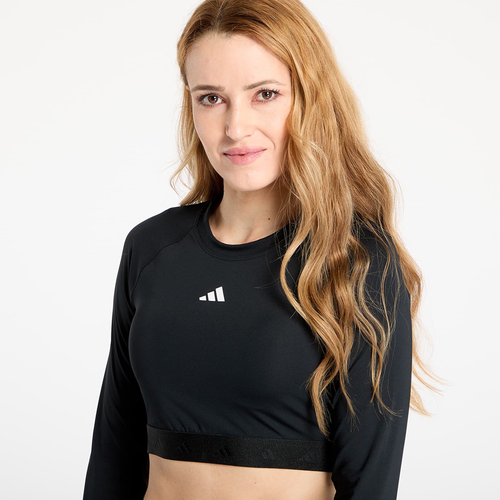 T-shirty damskie adidas Hyperglam Training Cropped Long Sleeve Long-Sleeve Top Black/ White
