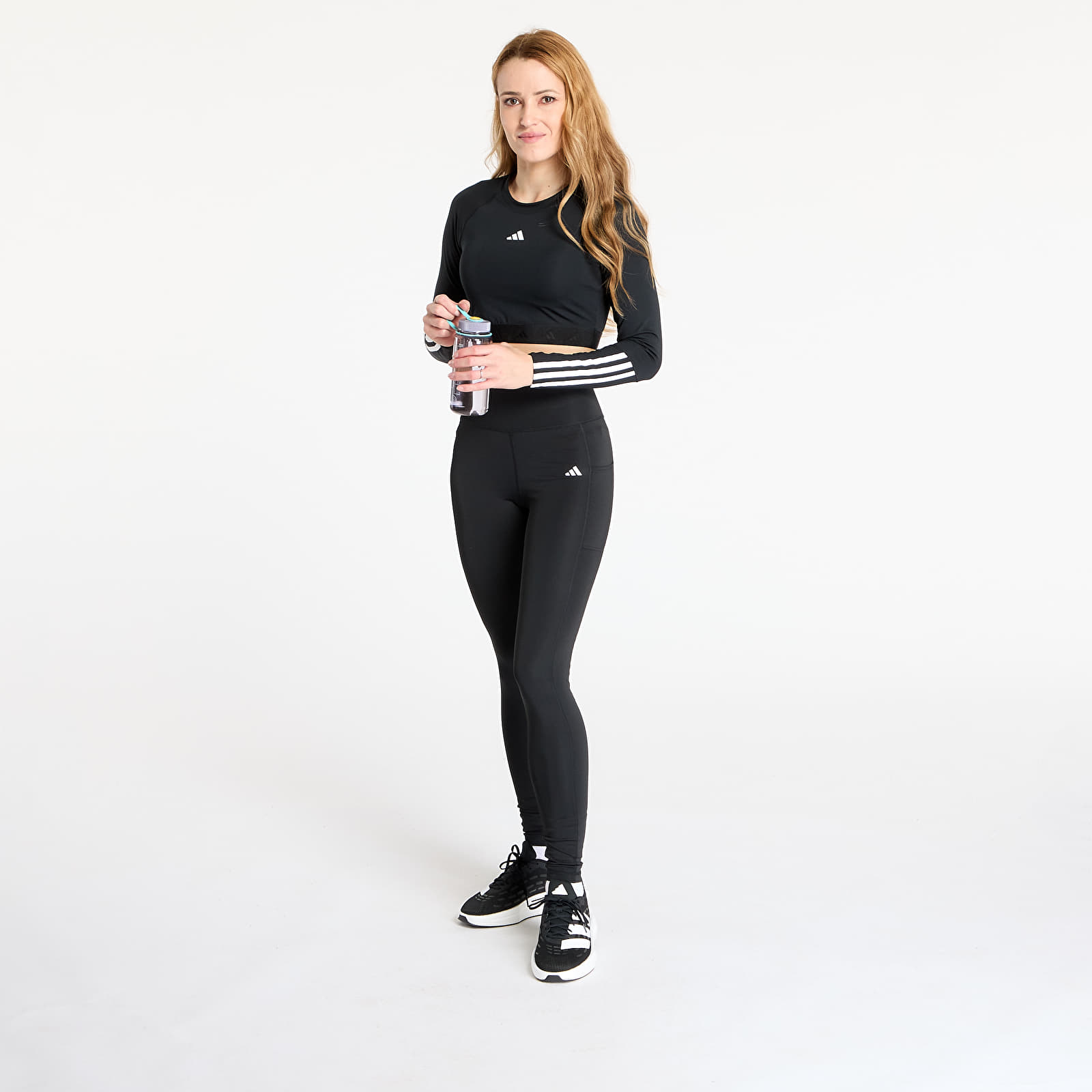 T-shirty damskie adidas Hyperglam Training Cropped Long Sleeve Long-Sleeve Top Black/ White