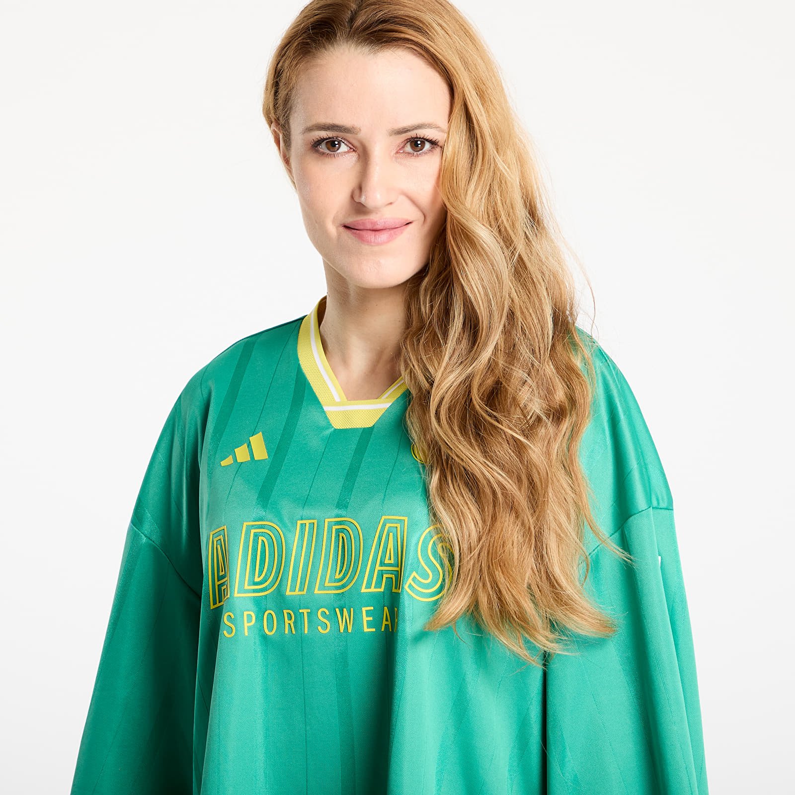 Maglie da donna adidas Tiro Cut 3 Stripes Oversized Mesh Jersey Semi Court Green/ Black/ Pure Sulfur