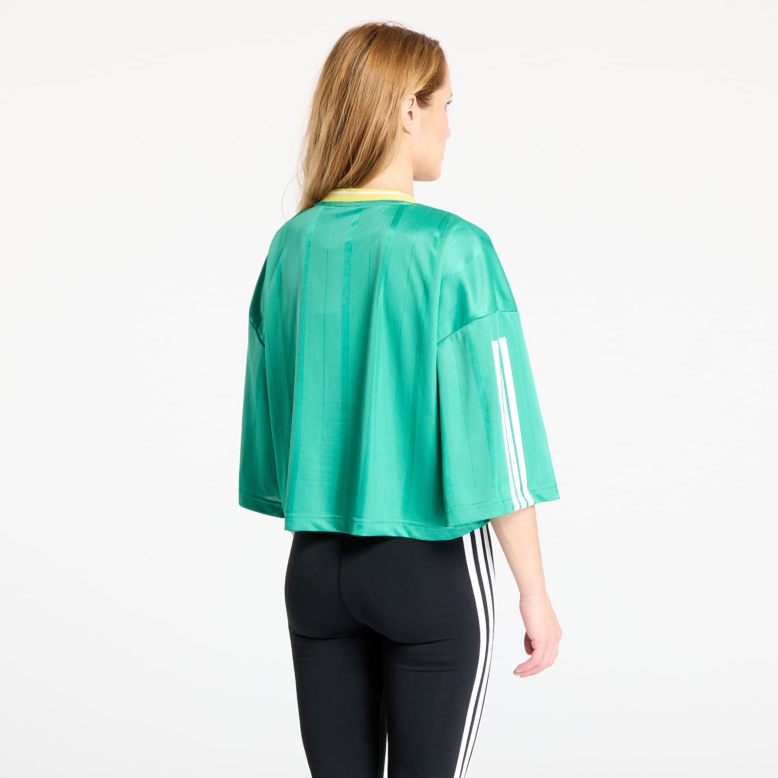 Maglie da donna adidas Tiro Cut 3 Stripes Oversized Mesh Jersey Semi Court Green/ Black/ Pure Sulfur