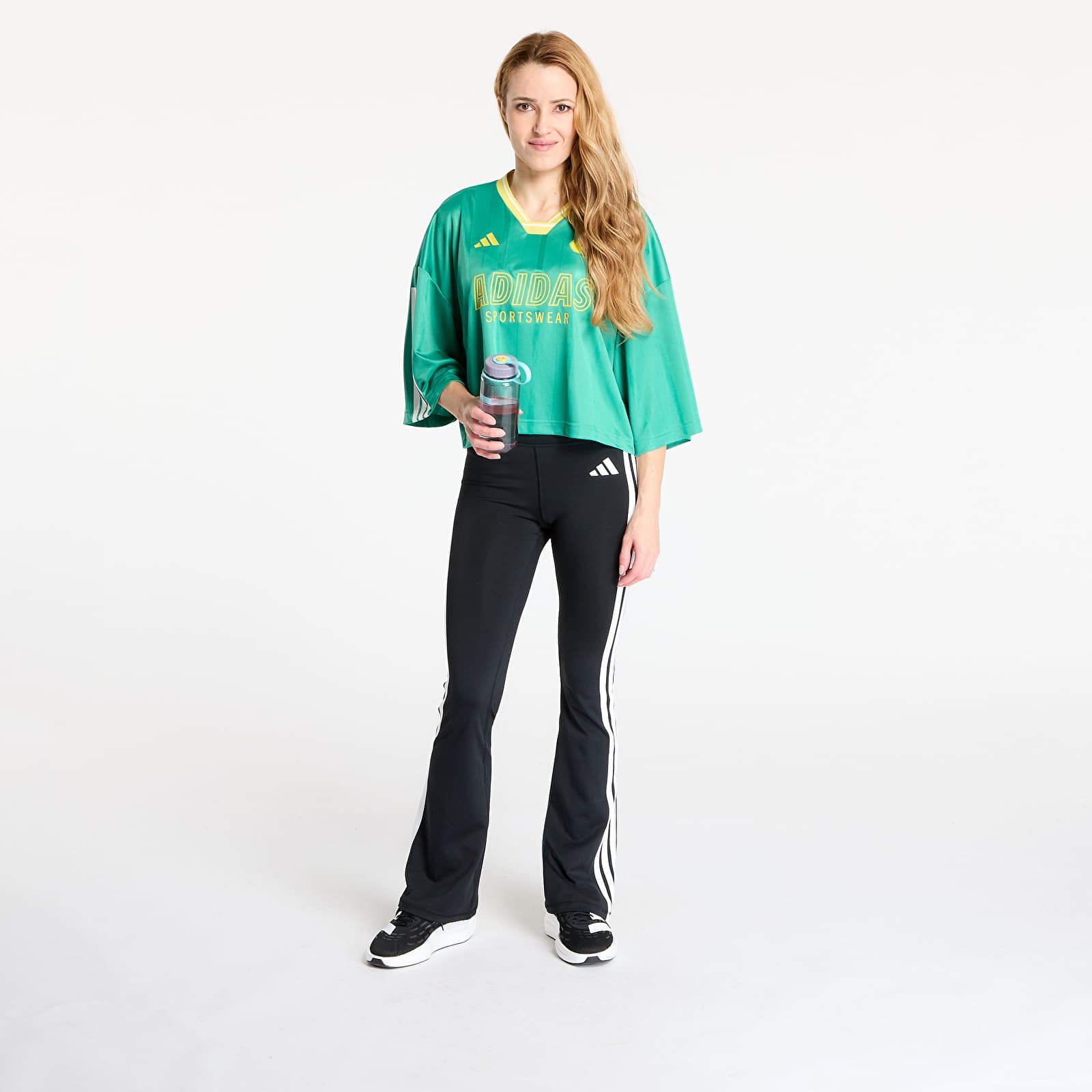 Maglie da donna adidas Tiro Cut 3 Stripes Oversized Mesh Jersey Semi Court Green/ Black/ Pure Sulfur
