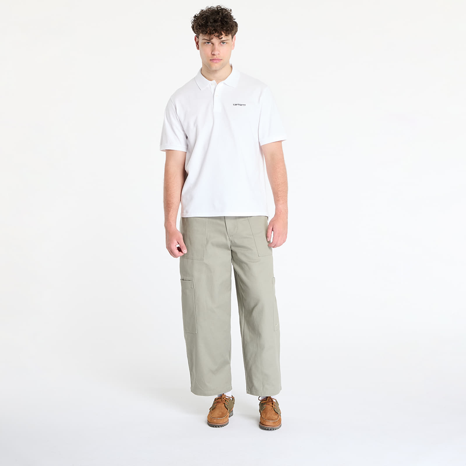 Pánske tričká Carhartt WIP S/S Carhartt Script Polo UNISEX White/ Black