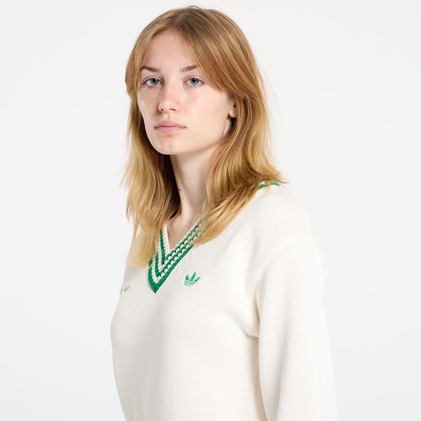 Pulóverek adidas x Sporty & Rich V-Neck Sweater White/ Off White/ Night Navy