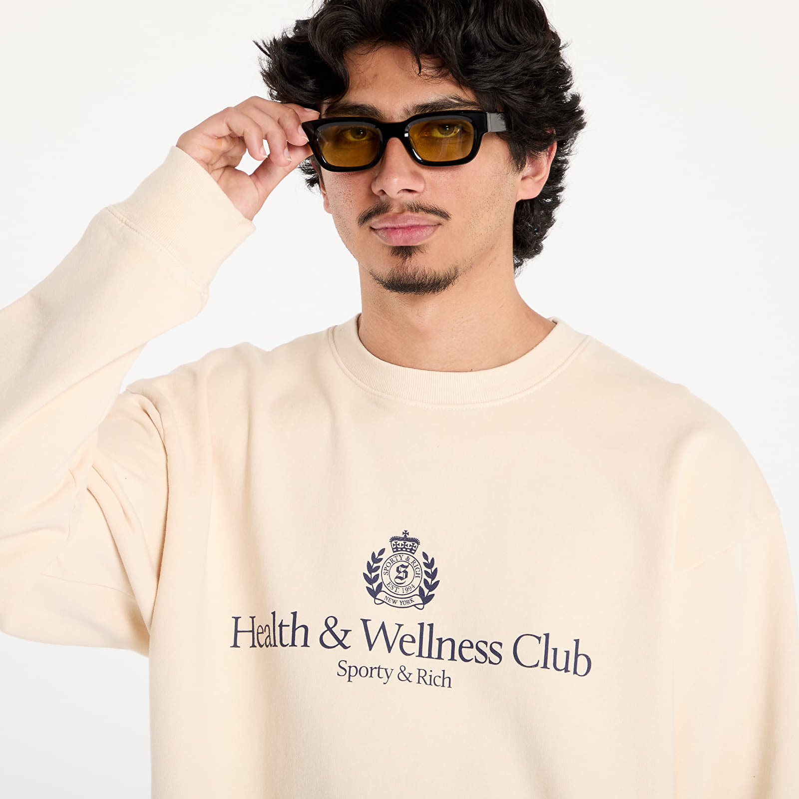 Mikiny Sporty & Rich H&W Crest Crewneck Cream