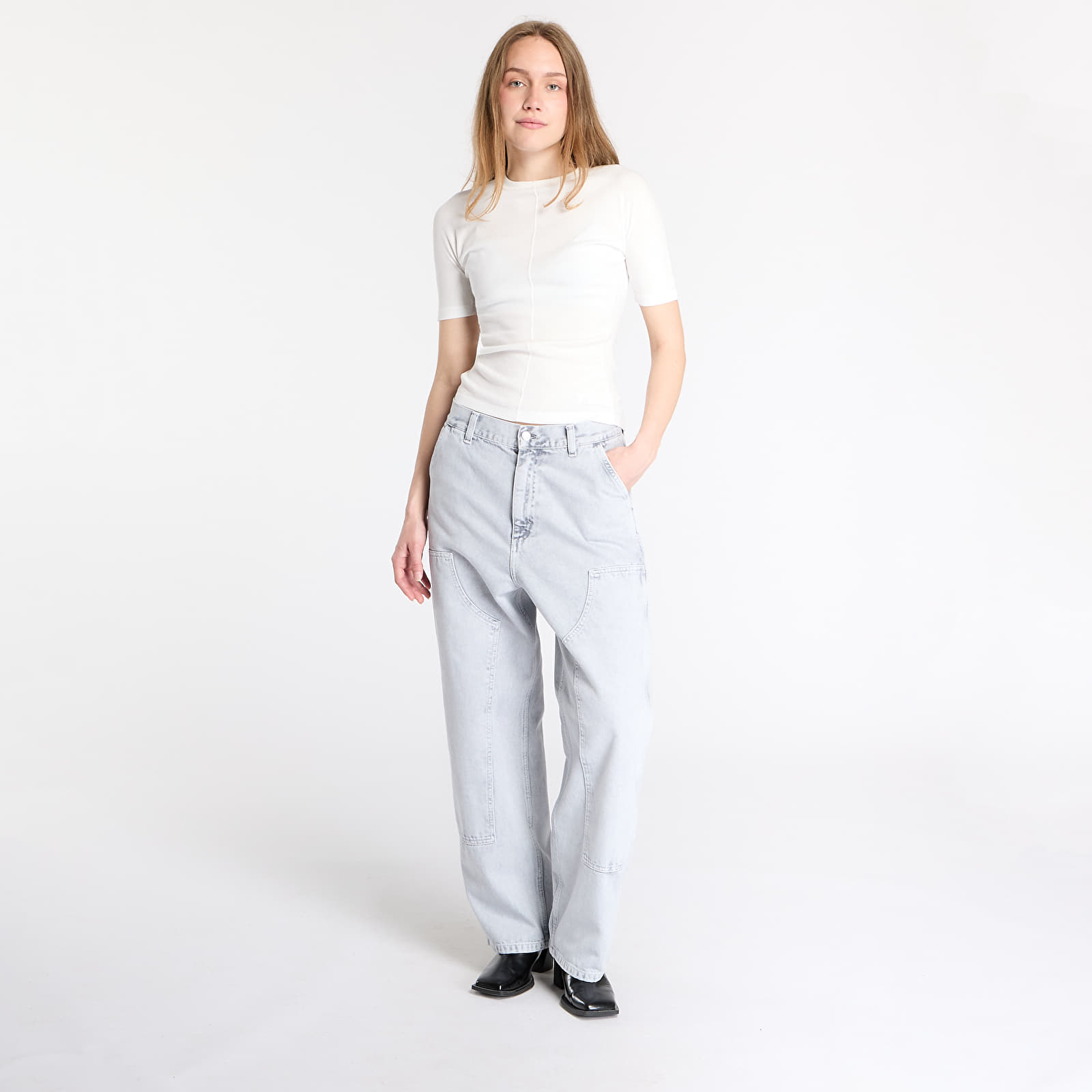 Női nadrágok Carhartt WIP W' Brandon Double Knee Pant Black Chalk Wash