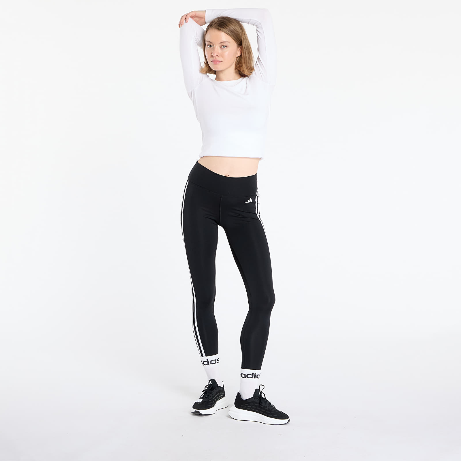Women's leggings adidas Train Essentials 3-Stripes High-Waisted 7/8 Leggings Black/ Cream White/ Gum 3