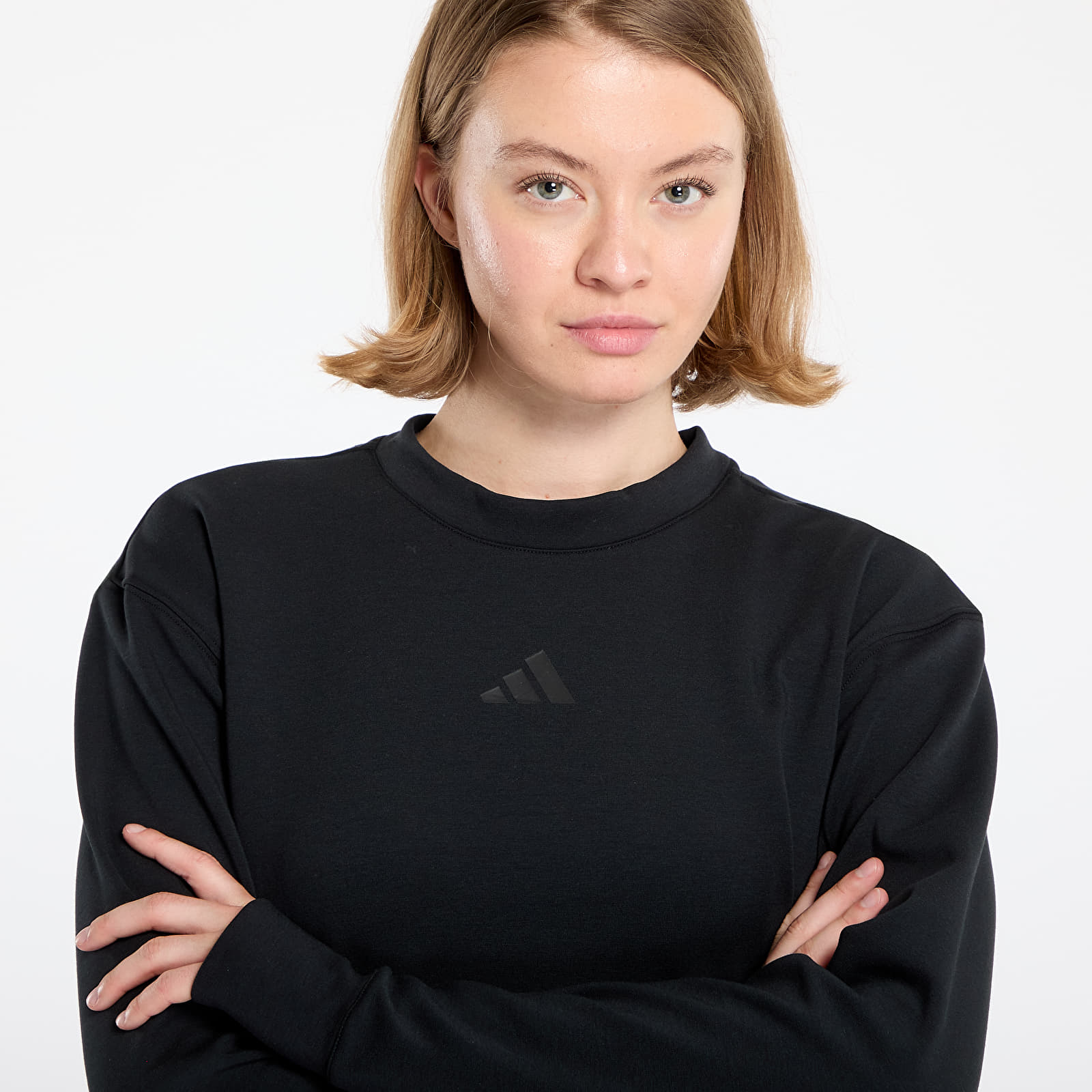 Women's hoodies adidas Designed-for-Training Warm-Up Crewneck Sweatshirt Black/ Victory Blue/ Magic Beige