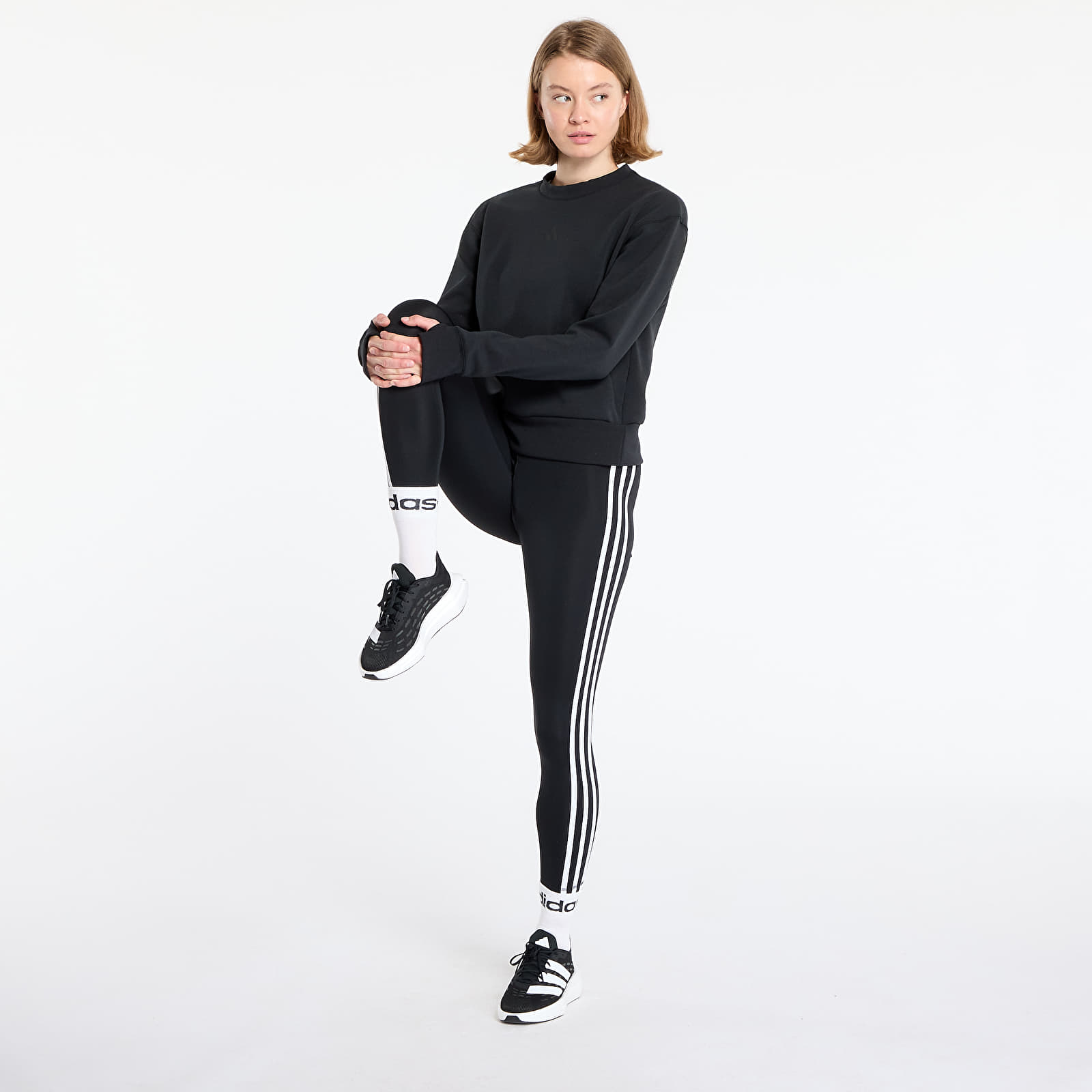 Women's hoodies adidas Designed-for-Training Warm-Up Crewneck Sweatshirt Black/ Victory Blue/ Magic Beige